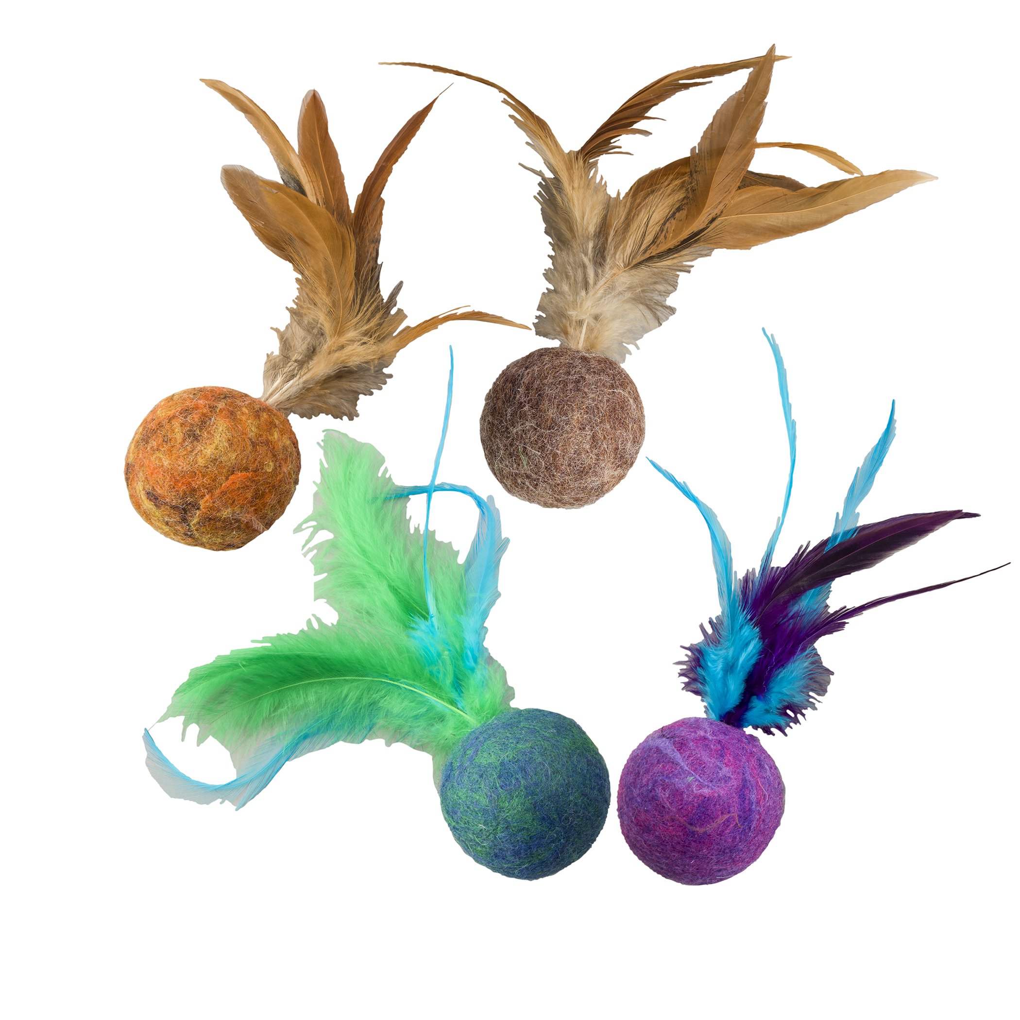 Ethical Pets Wool Ball with Feathers Wuggles Cat Toy, 5", Assorted