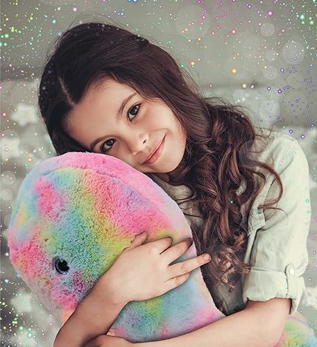 Miniatura 5 de DolliBu Animal de peluche Rainbow Whale XL – Suave juguete de peluche de ballena abrazable, adorable juguete de peluche del océano para jugar,