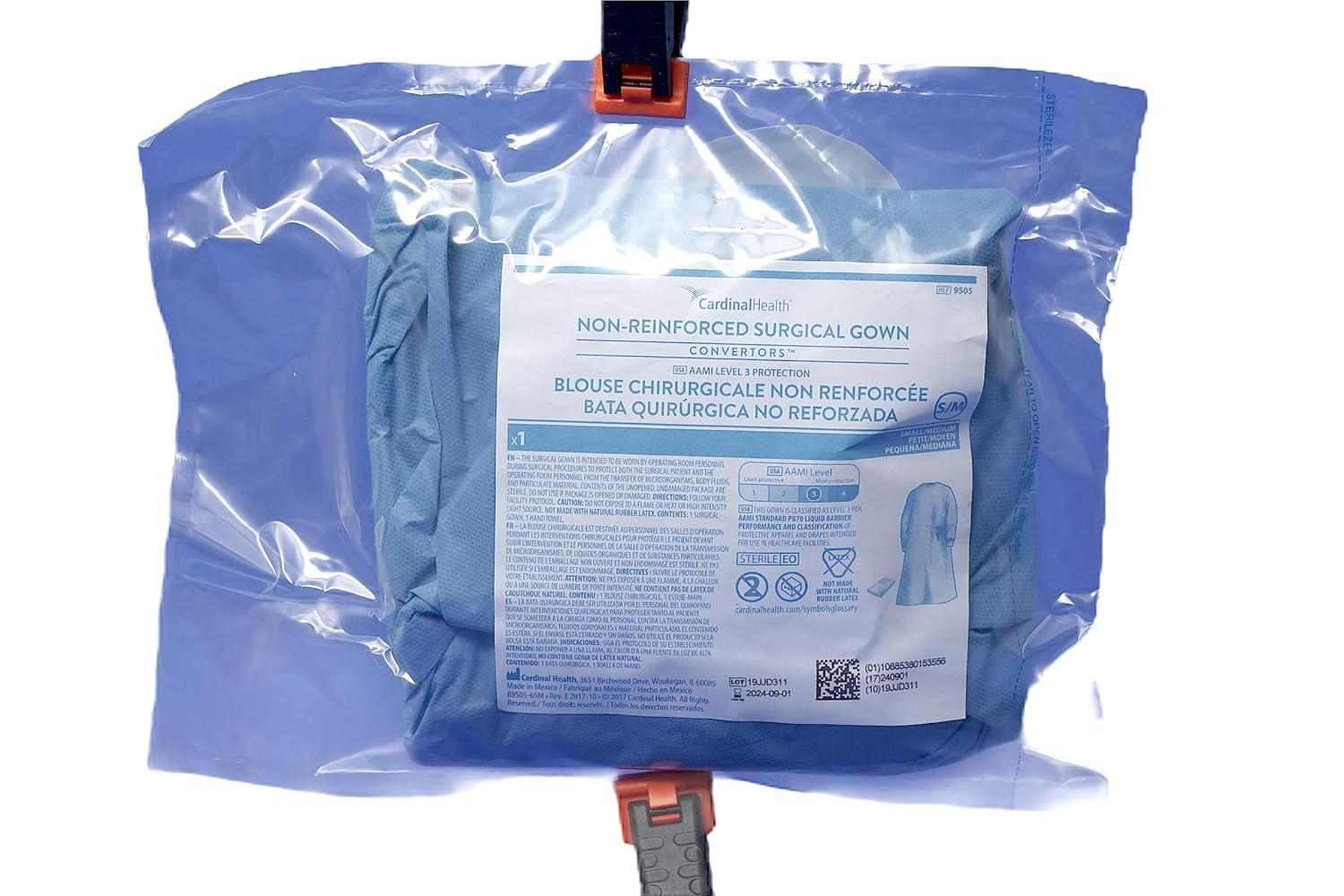Cardinal Health Convertors Non-Reinforced Surgical Gowns, AAMI Level 3, Small to Medium Size, Case of 20, 9505