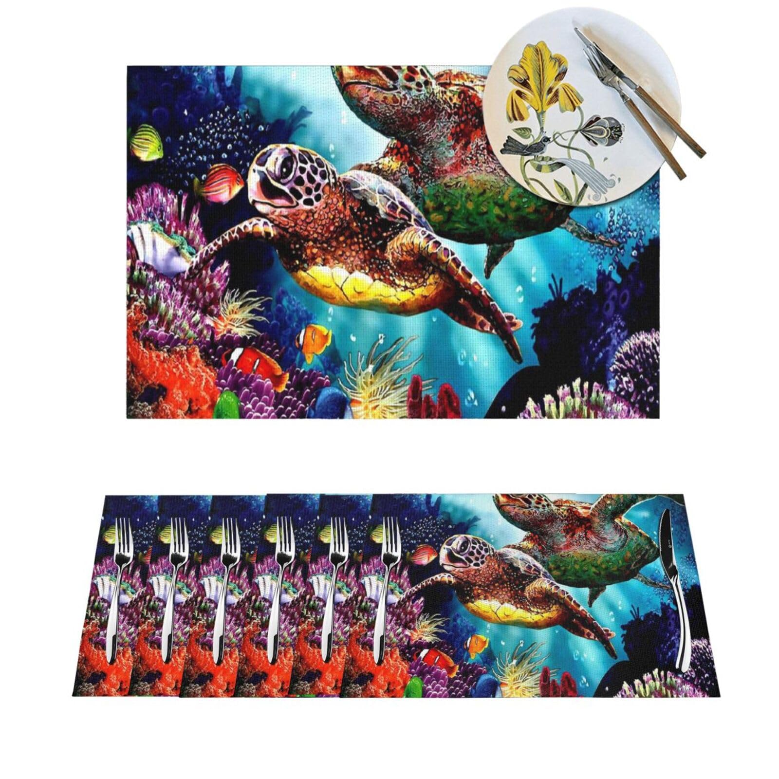 Sets de table tissés résistants à la chaleur imperméables salle à manger tortue