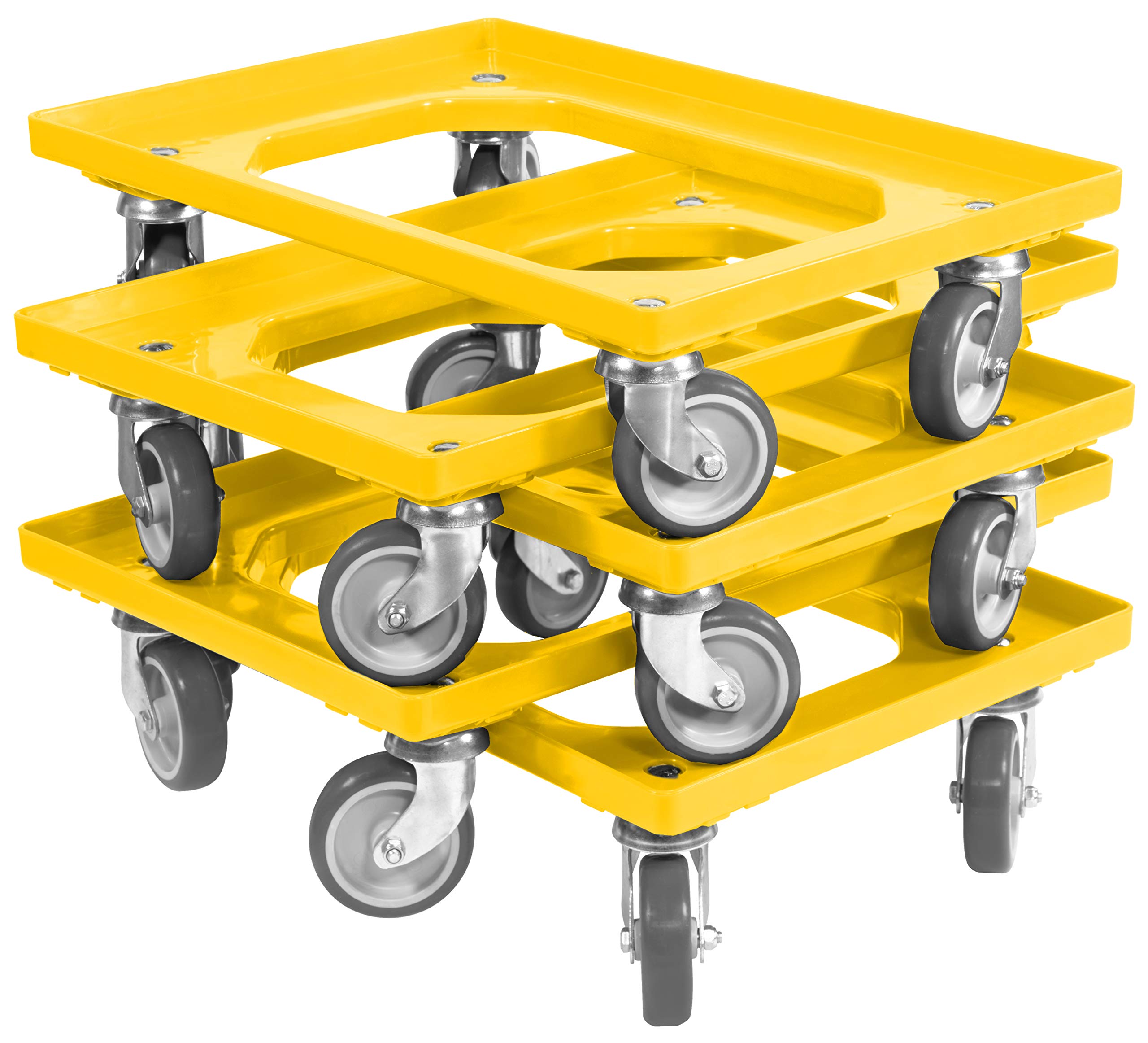 5 Stück Transportroller für Kisten 60 x 40 cm mit 4 Lenkrollen in gelb