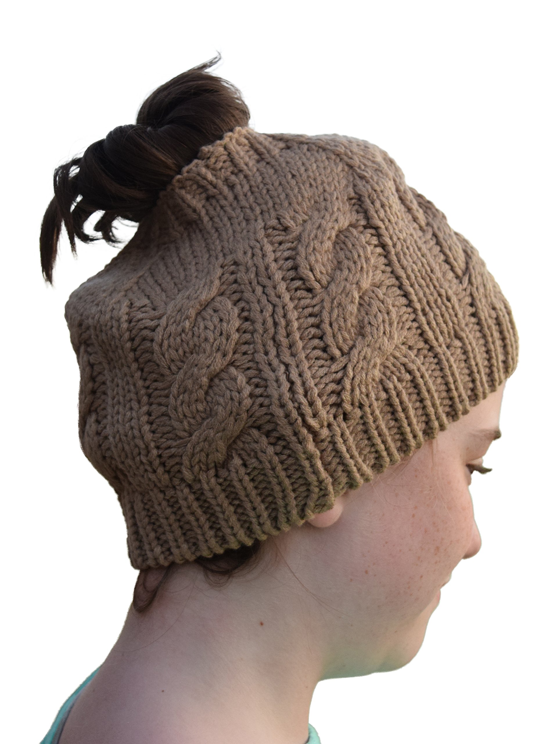 Nickanny27s Beige: Nickanny'S Crochet Messy Bun Beanie Style With Hole For Ponytail Hat Perfect Running Or Bad Hair Day