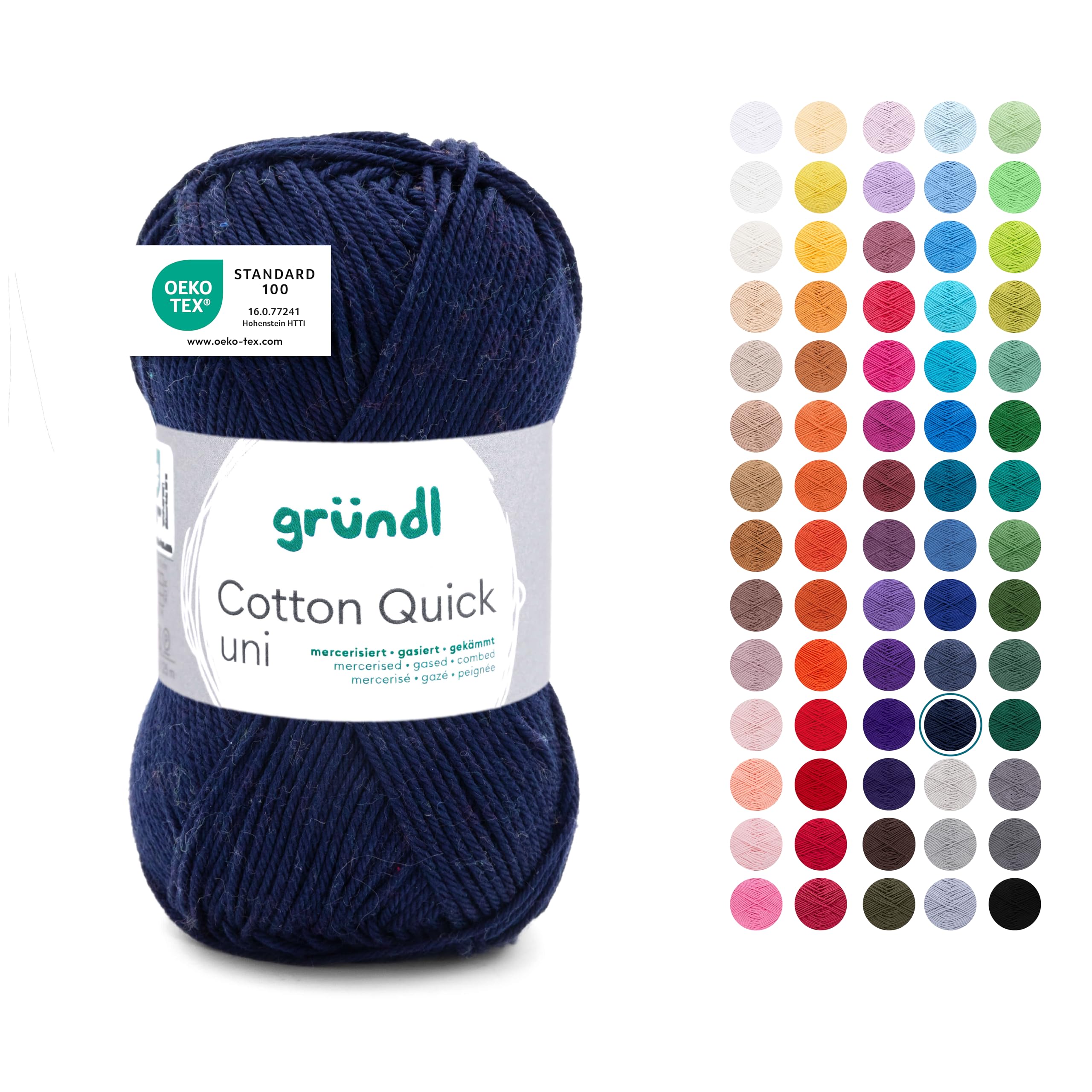 Gründl Cotton Quick Plain Knitting Yarn Crochet Yarn - Dark Blue - per 50g Ball (100% Cotton Colourful Yarn Oeko-Tex Certified, 50g/125m, 3-4, 1 x 50g)