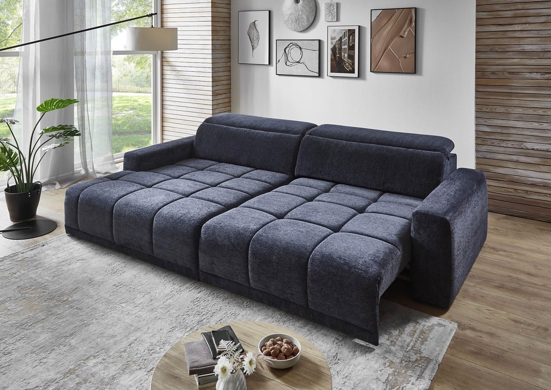 möbelando freiraum Belan Polstergarnitur Ecksofa mit Ottomane Links – Elektrische Sitztiefenverstellung, Anthrazit, 288x176 cm, inkl. 4 Kissen, strapazierfähiger Polyesterbezug