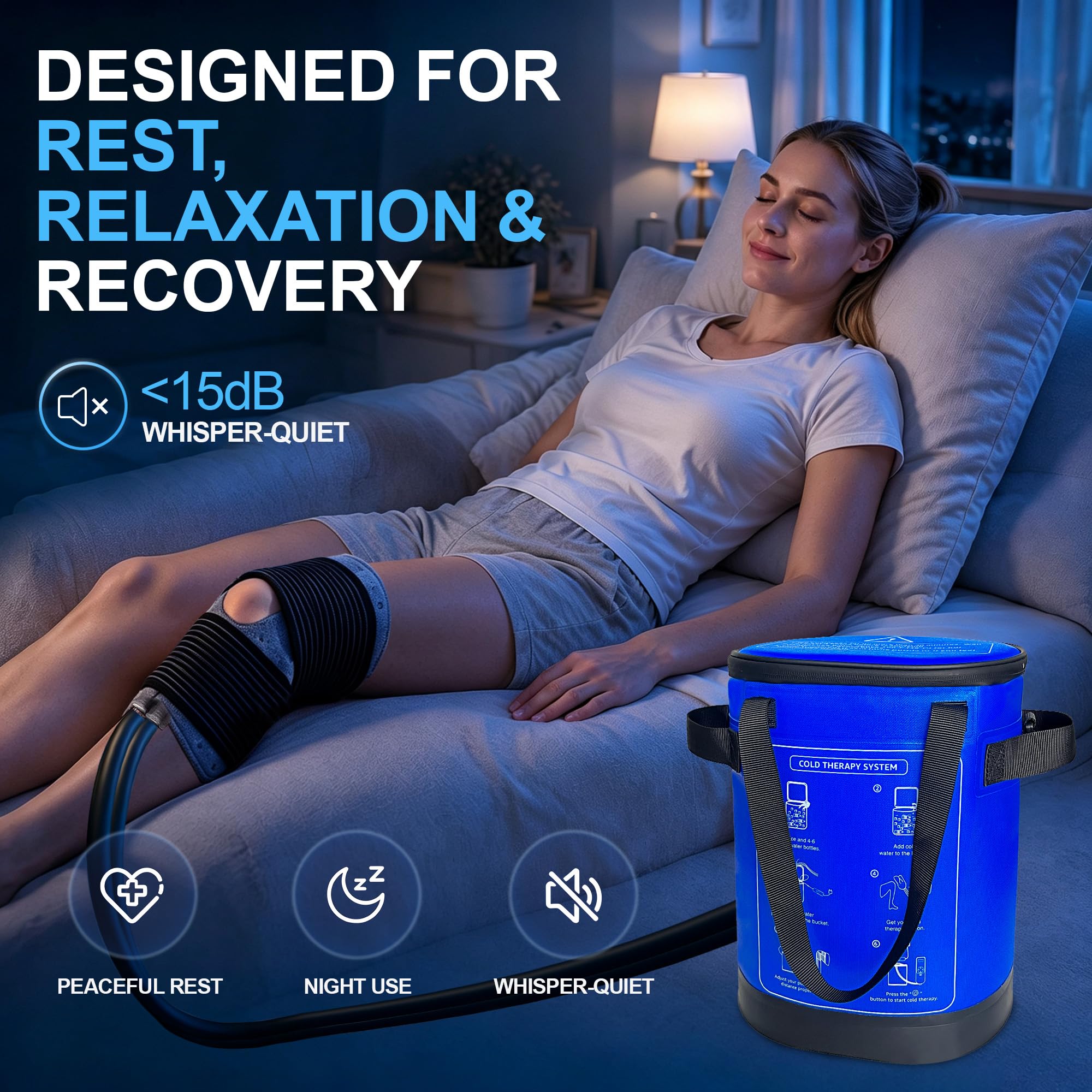 Máquina de terapia de frío para rodilla después de la cirugía, máquina de hielo portátil con bomba silenciosa y temporizador ajustable, sistema de terapia de hielo para recuperación de reemplazo de