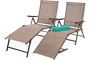 Best Choice Products Outdoor Patio Chaise Lounge Reclining Folding Poolside Loungers (Set of 2, Brown)