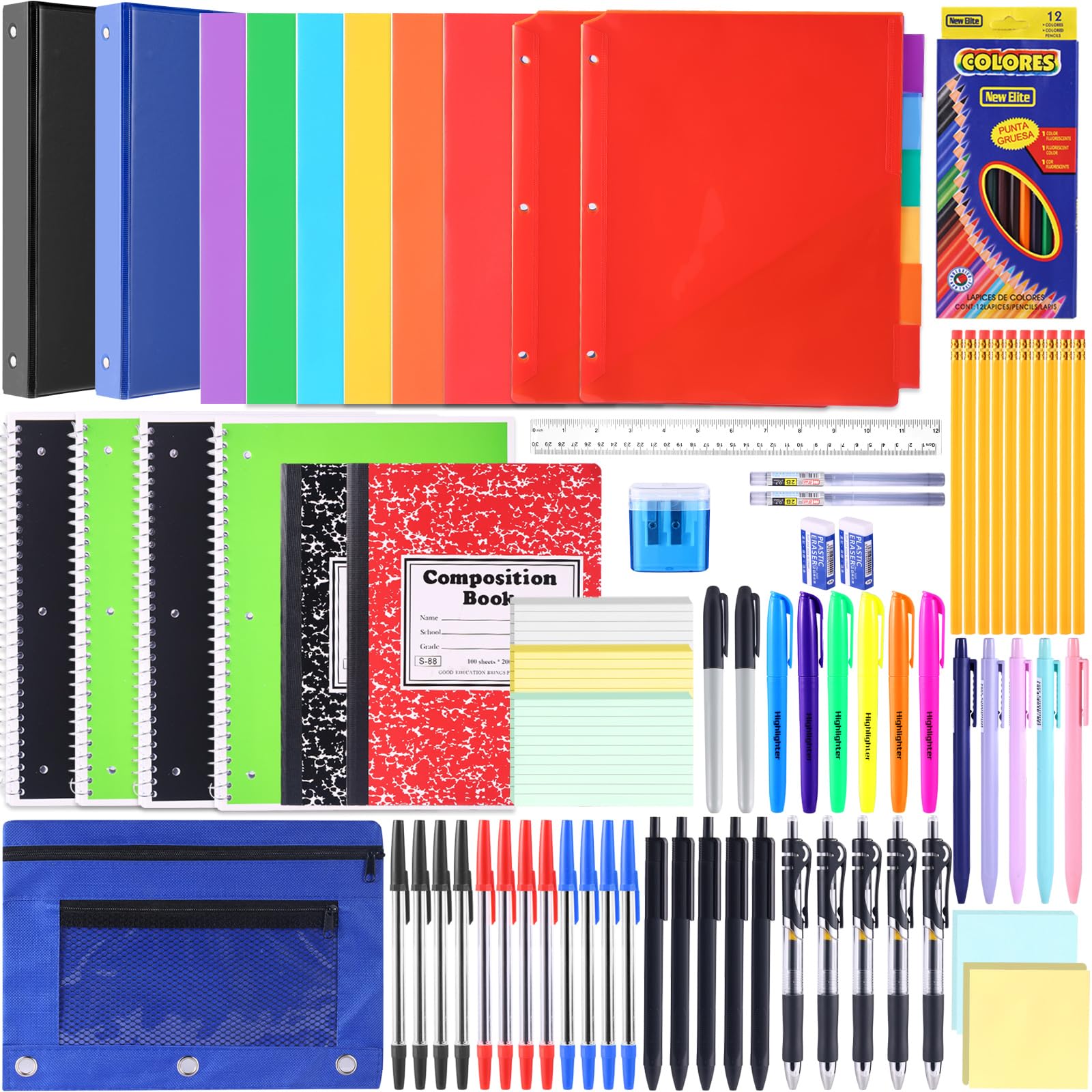Kit de 85 fournitures de rentrée scolaire pour élèves du secondaire, de l'université, boîte de fournitures scolaires, outils d'apprentissage essentiels pour les étudiants