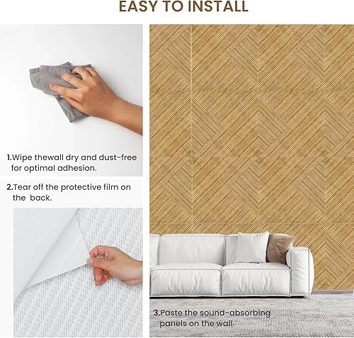 Miniatura 5 de Paneles de pared acústicos, paquete de 6 paneles de pared de tamaño total de 70.8 x 47.2 pulgadas, paneles de pared acústicos decorativos, paneles