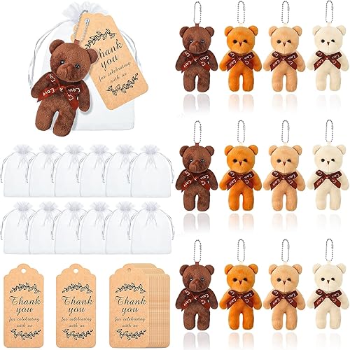 20 juegos de mini oso de peluche para decoración de baby shower, regalos de muñecas de baby shower, etiqueta de agradecimiento, bolsa de organza