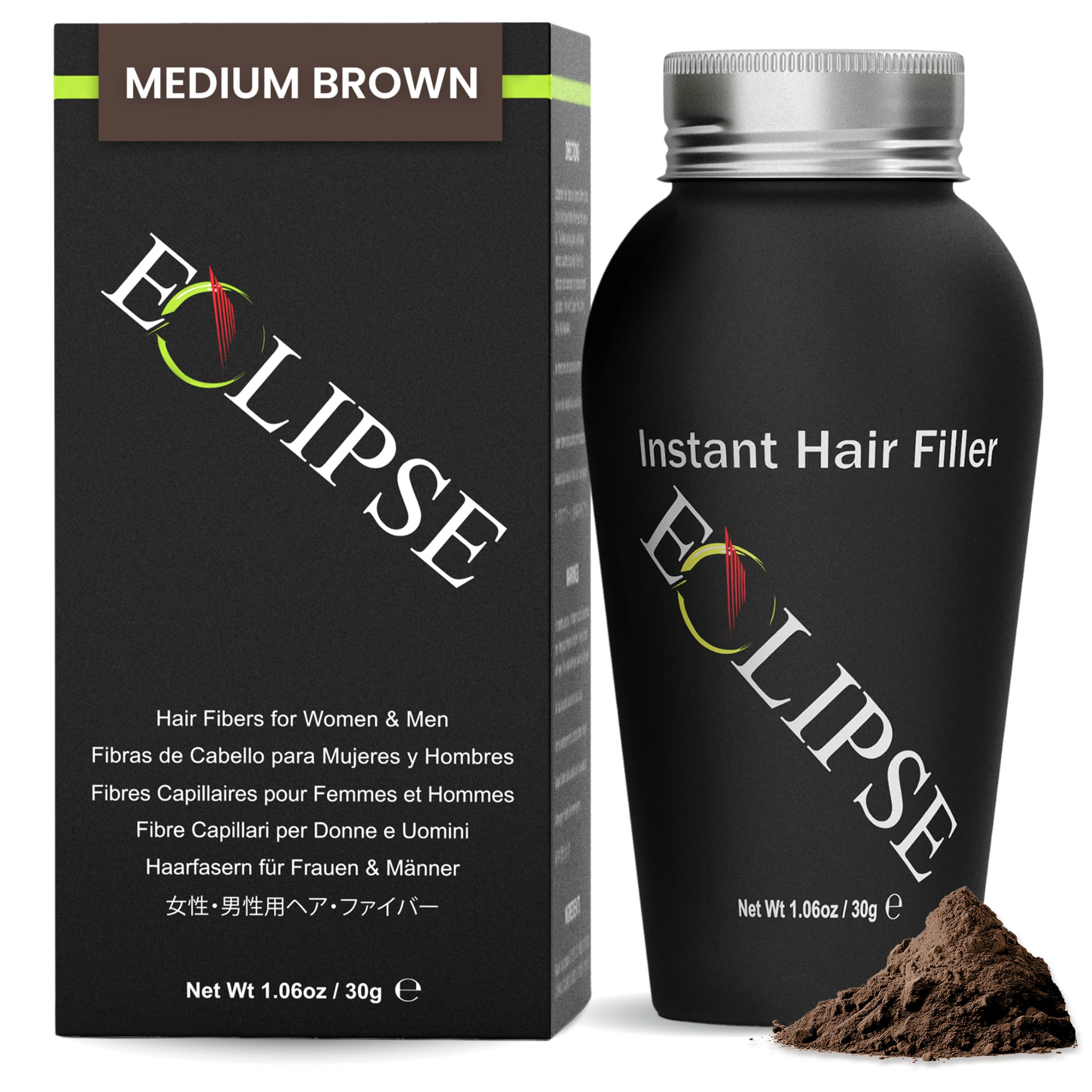 ECLIPSE Hair Fibers Medium Brown for Thinning Hair for Women & Men to Conceal Hair Loss in 15 Seconds - 100% Undetectable Hair Building Fibers, 30g