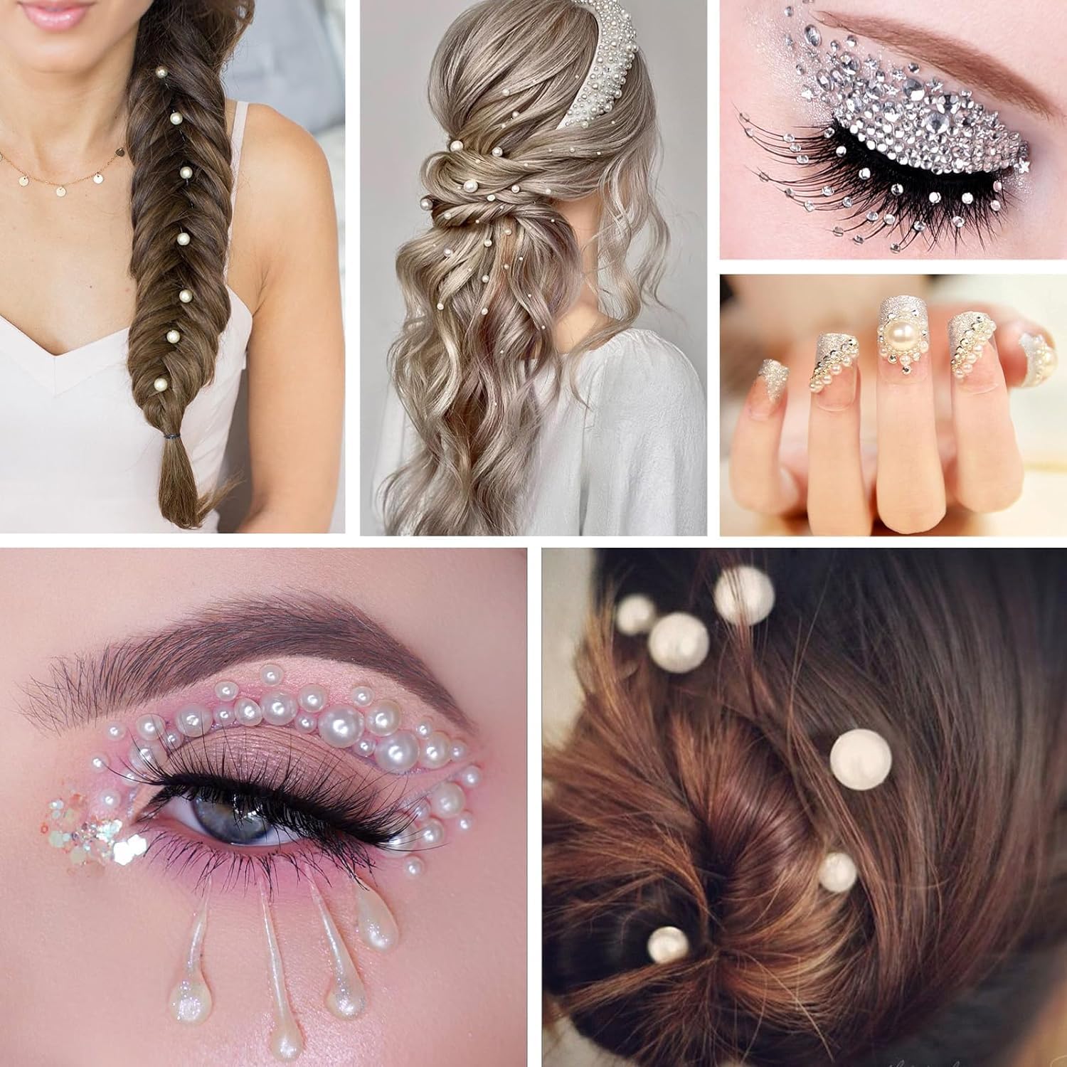 TecoKart 2032 Pcs Self Adhesive Pearls and Rhinestones Sticker,Hair Gems and Hair Pearl, Face Pearls for Makeup, Crafts, Home Decor Scrapbooking,7 Sizes 3mm/4mm/5mm/6mm/8mm/10mm/12mm 3