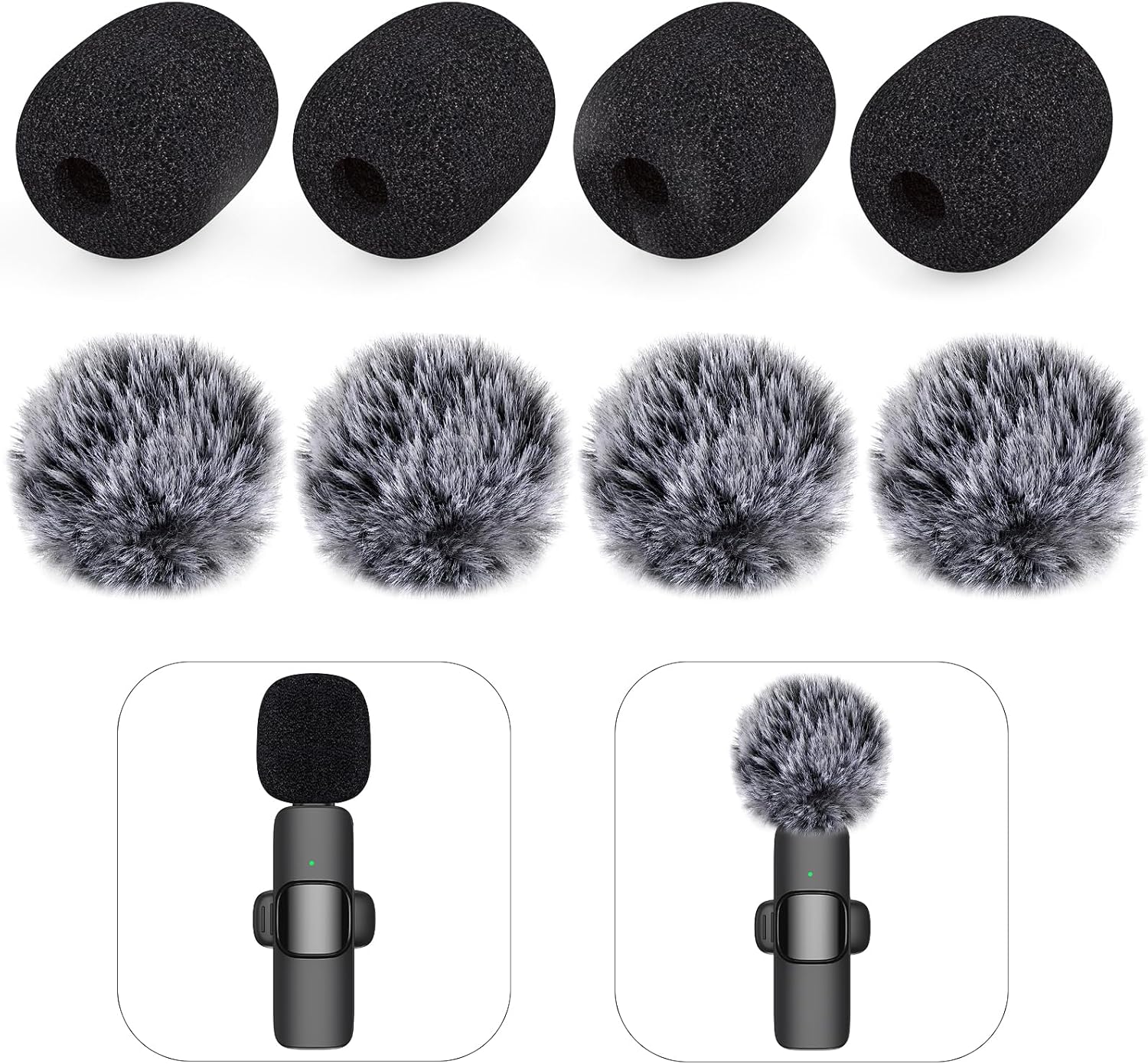 Mini Wireless Furry Windscreen & Foam Cover Set for Lavalier Microphone, Wind Muff Foam Mic Cover with Clip to Reduce Plosive and Better Highlight the Vocals, Washable and Windproof Wind Screen(8 Pcs)