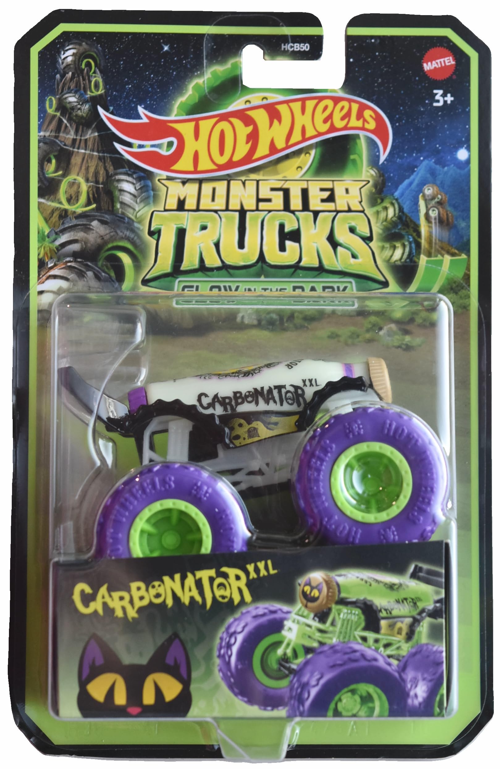 Hot WheelsMonster Trucks Carbonator, Glow in The Dark 1:64 Scale die cast