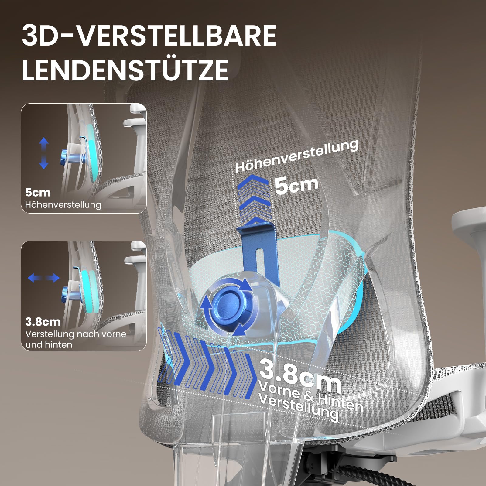 naspaluro Ergonomischer Bürostuhl, Schreibtischsessel mit Kopfstütze, 3-stufig Verstellbarer Rückenlehne, Stabiler Drehstuhl bis 150kg belastbar, Computerstuhl für Büro und Homeoffice, Weißgrau