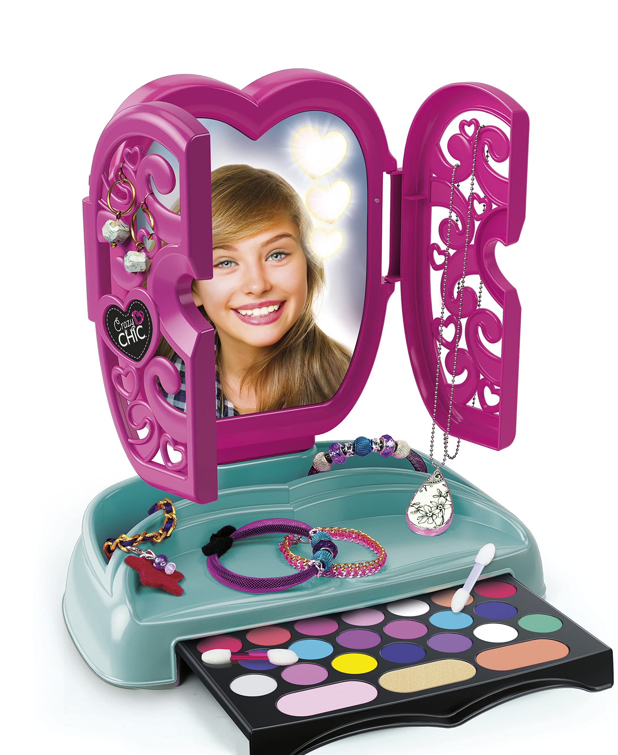 Clementoni Kit Art & Crafts K3 - Make Up Spiegel, Trucco di giocattoli, Trucco per bambini, Kit di Design Moda per Bambini, 6-8 anni, 66966