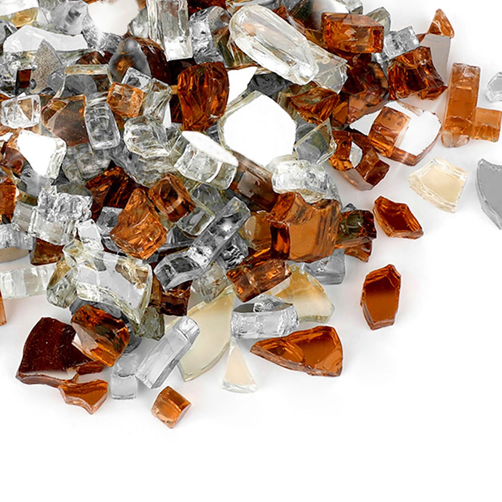 Skyflame 10-Pound Blended Fire Glass for Fire Pit Fireplace Landscaping - 1/4 Inch Reflective Tempered Fireglass Gold, Platinum, Copper