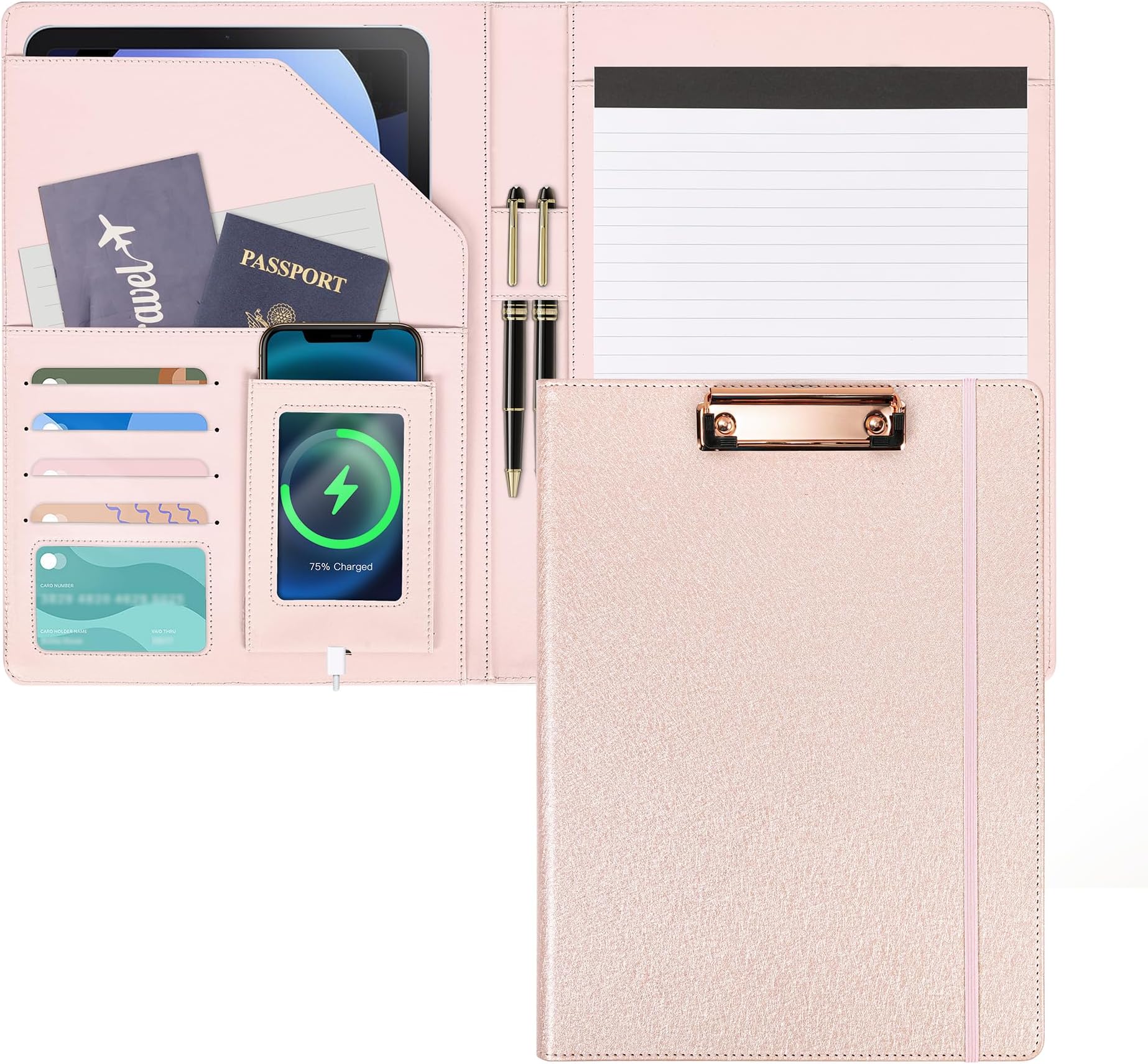 Amazon.com : Leather Portfolio Organizer Women Clipboard with Storage ...