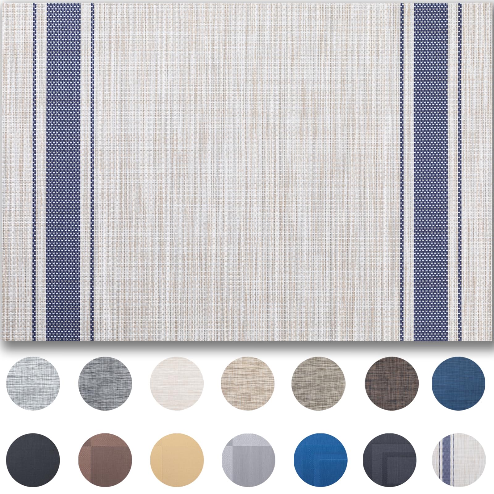 Placemat Set of 4 - Easy Clean Woven Vinyl Placemats for Dining Table, Indoor/Outdoor Place Mats, Washable PVC Table Mats（Blue Skyline）