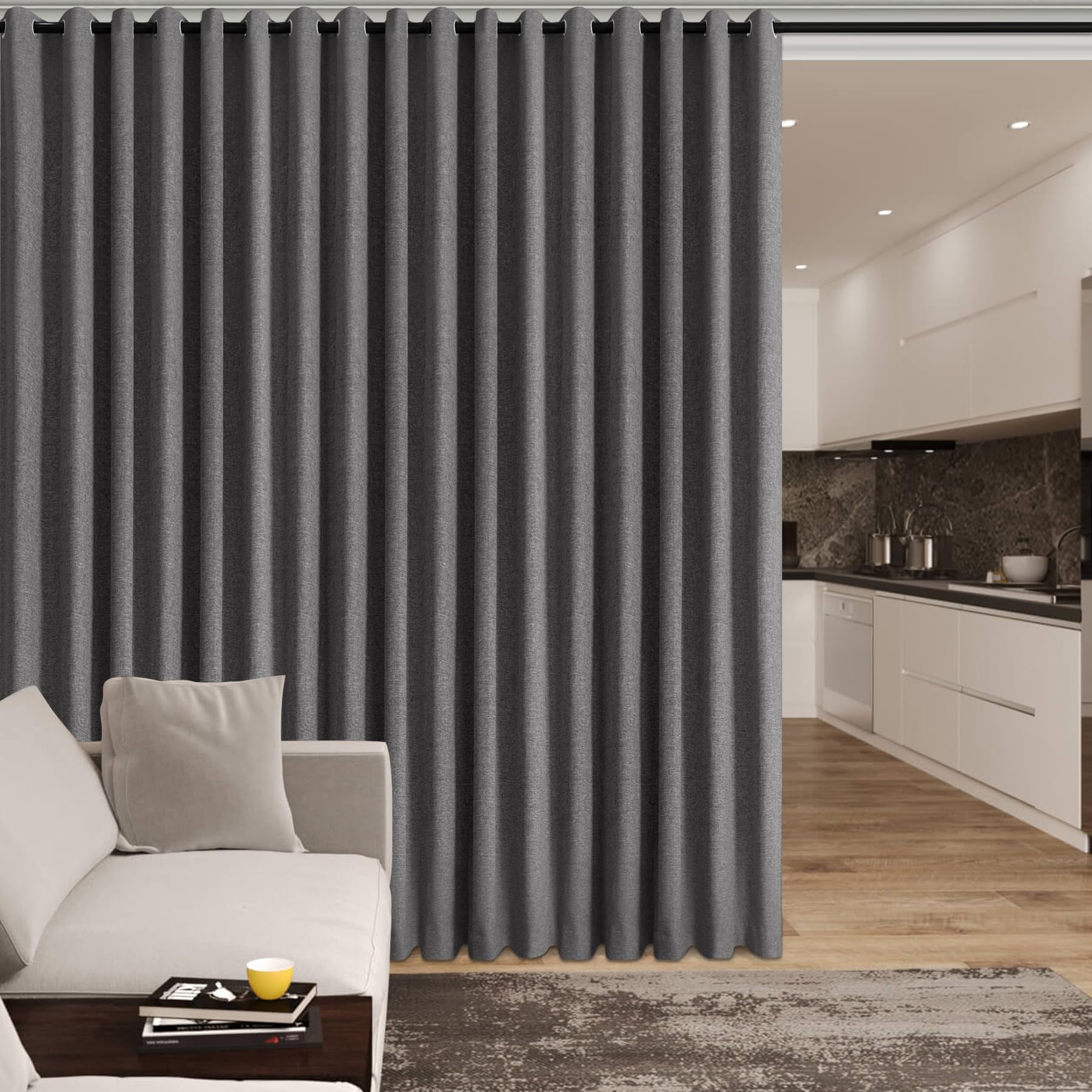 Fcosie Room Divider Curtains Screen Partitions, Linen Look 100% Blackout Drapery 102 Inches Long, 100" Wide Grommet Top Window Drapes, Privacy
