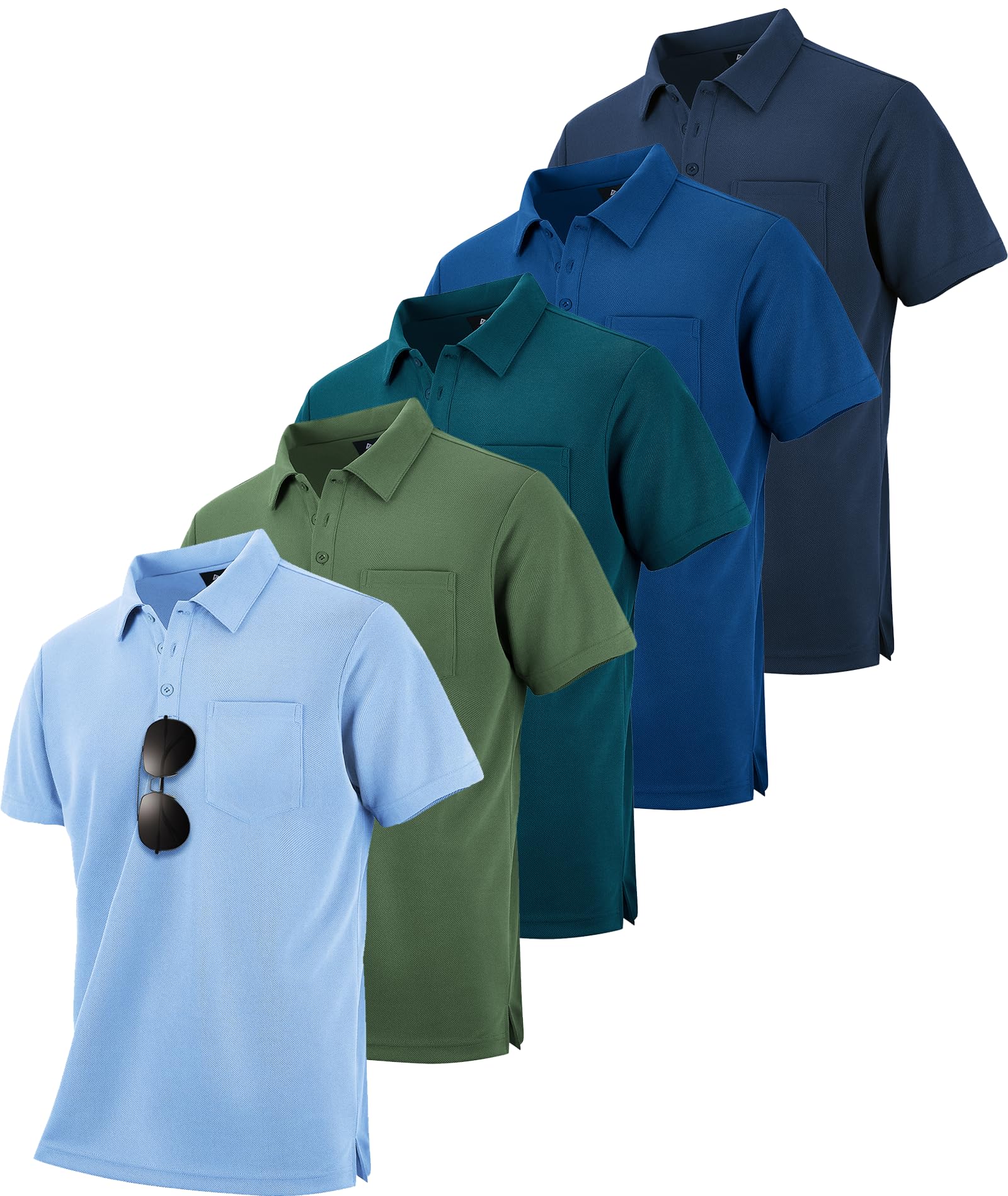 SCODI 5 Pack Mens Pocket Polo Shirts Short Sleeve Multipack Golf Shirt for Men Moisture Wicking Casual Athletic Work T-Shirts