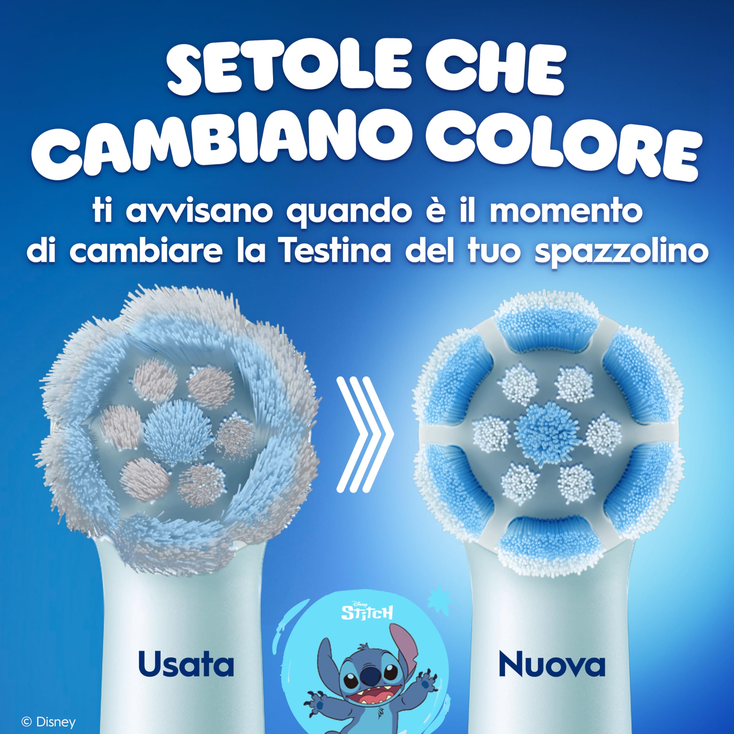 Oral-B Testine di Ricambio iO Kids 6+, Azzurre, 8 Ricambi - 8 Testine di Ricambio per Spazzolino Elettrico iO 6+, Disney Stitch, per i Bambini dai 6 Anni in su, Delicato su Denti da Latte e Gengive