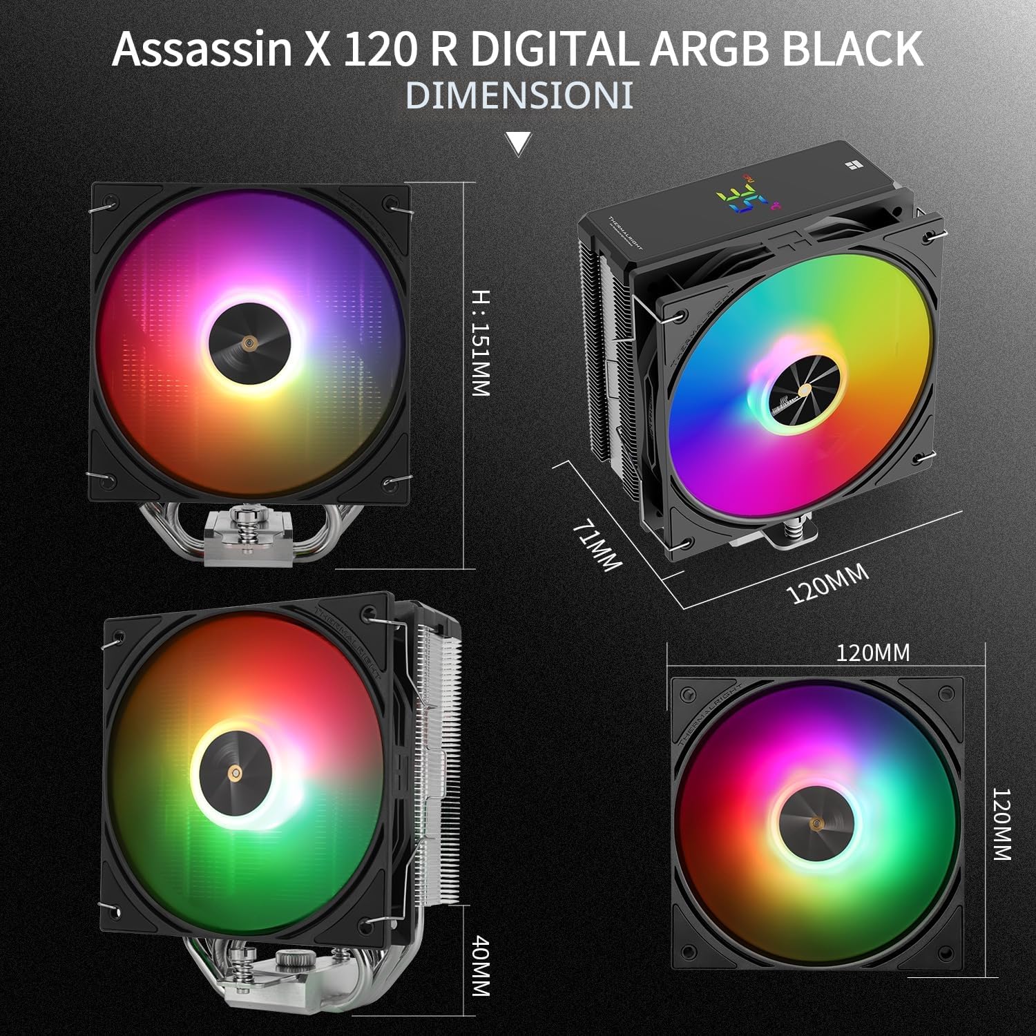 TR Assassin X 120R - Radiatore digitale ARGB per copertura superiore display digitale, TL-P12-S PWM, silenzioso, supporta AM4/AM5, Intel LGA1851/1700/115X/1200