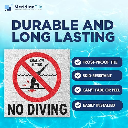 Miniatura 2 de Aquatic Custom Tile - Señal de cerámica de no buceo para piscina, 5.8 x 5.8 pulgadas, letreros de no buceo, acabado antideslizante abrasivo sin