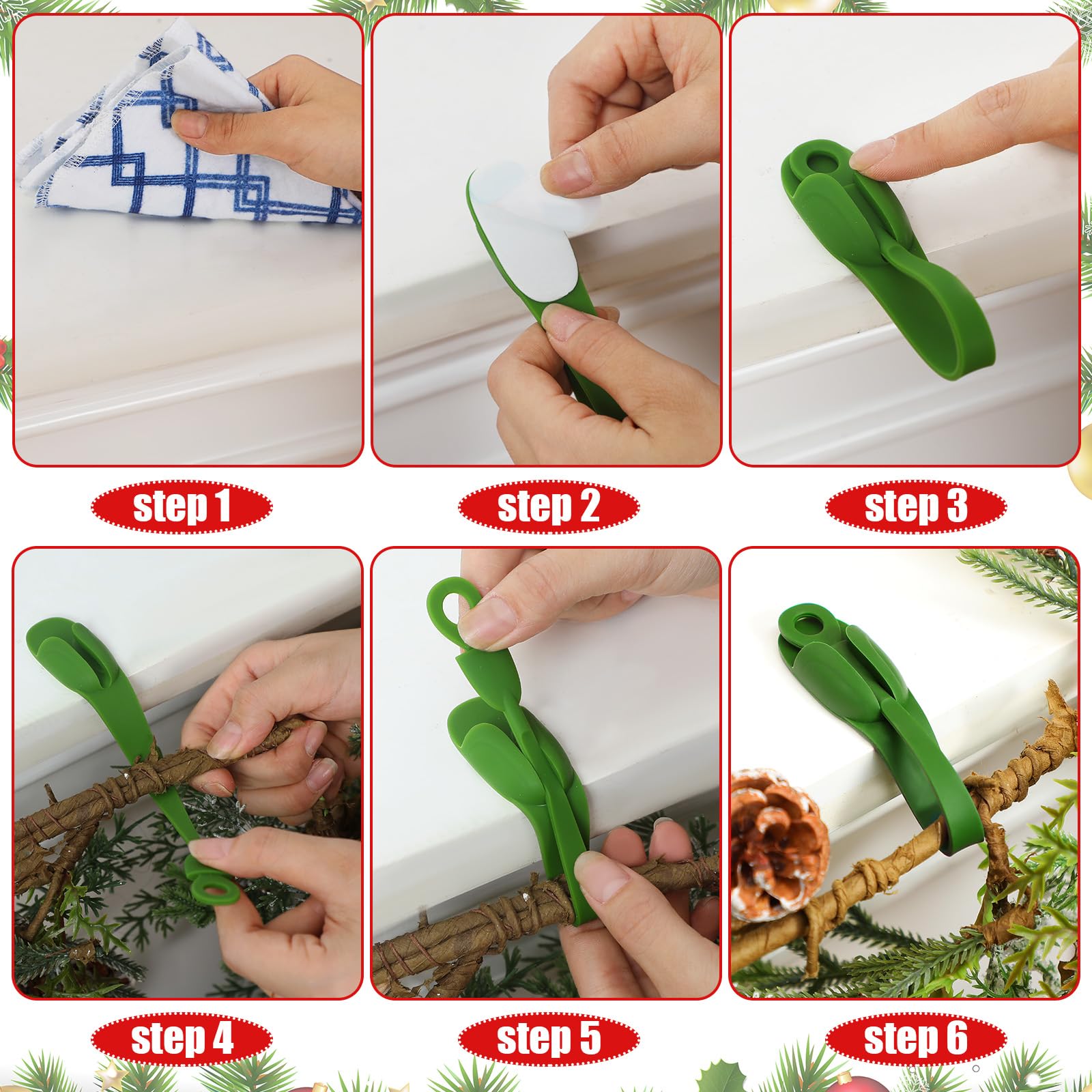 Attaches Silicone Pour Guirlandes Et Couronnes - Réutilisables, Adhésives - Pour Décoration Noël, Cheminée, Escaliers