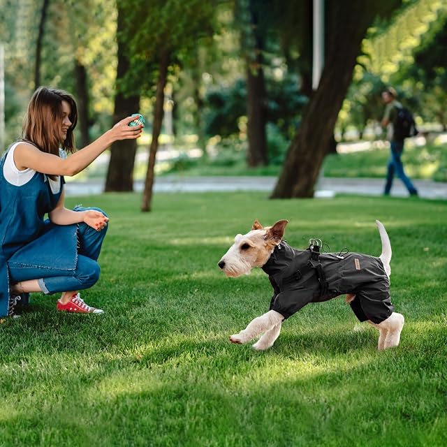Foto 2 de 6 de PETCUTE Chubasquero Perro Ajustable, Abrigo Impermeable de 4 Patas con Bandas Reflectantes para Paseos