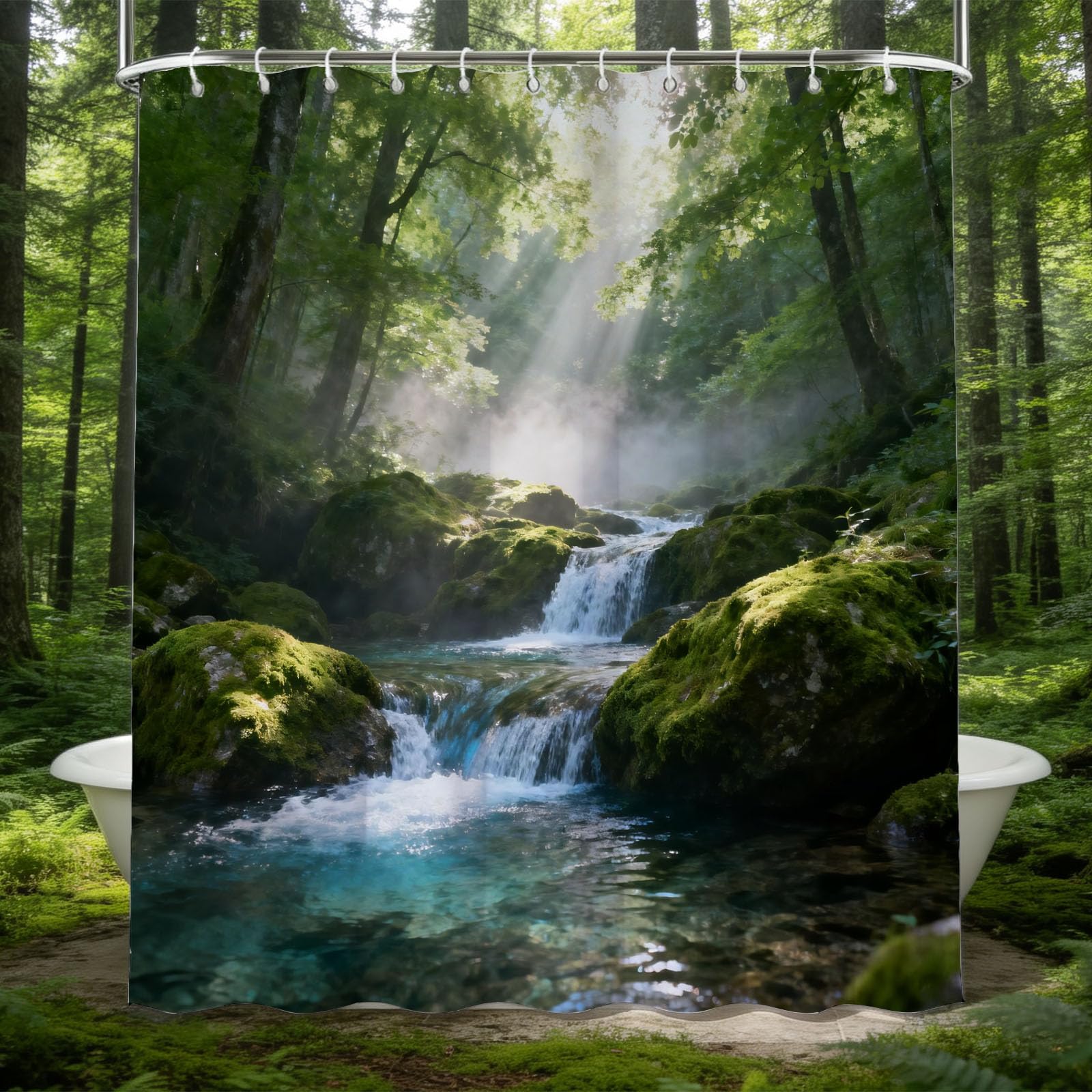 Hongduo 3D Fall Shower Curtain for Stalls Bathtubs Nature Scene Bathroom Decor Shower Curtain Set Polyester Fabric Waterproof 180x200cm/71X79 Inch with Hooks