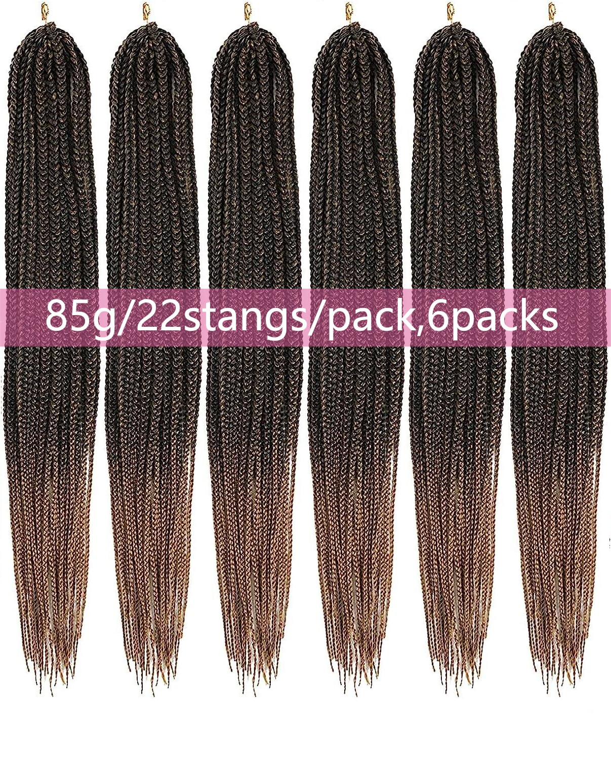 TAOYEMY Box Braids Crochet Hair Extensions 20 Inch 6 Packs, 22 Strands/Pack, Synthetic Braiding Hair for Women & Girls (T27#, 20 inch) - Image 2