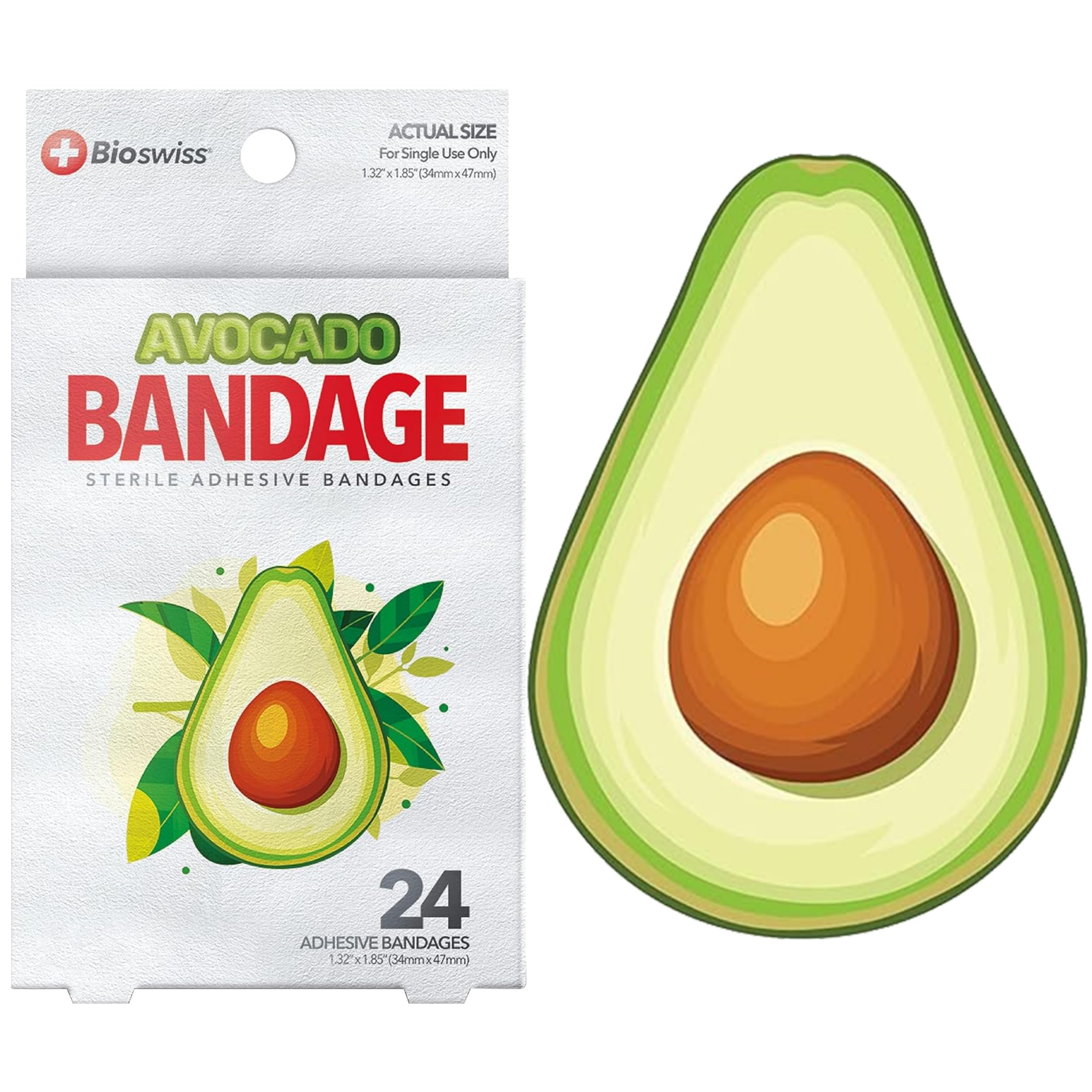 BioSwiss Bandages, Avocado Shaped Self Adhesive Bandage Set, Latex Free, Sterile Wound Care, 24 Count