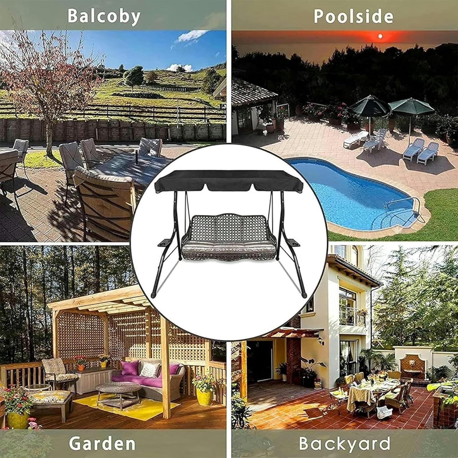 Patio Swing Canopy Waterproof Top Cover Set Canopy for Swing Seat 210D Waterproof Sun Shade Garden Swing Chair Canopy Top Cover for Outdoor., 195*125*15cm, Red