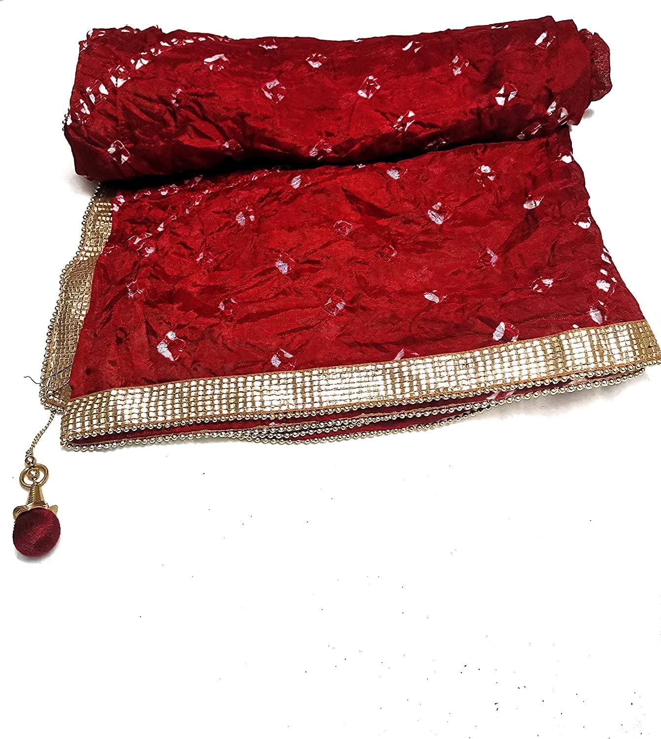 pk hub Women’s Rajasthani Bandhani Bandhej Silk Dupatta with Gota Work & Latkan - 2.25 Meters-picture-36