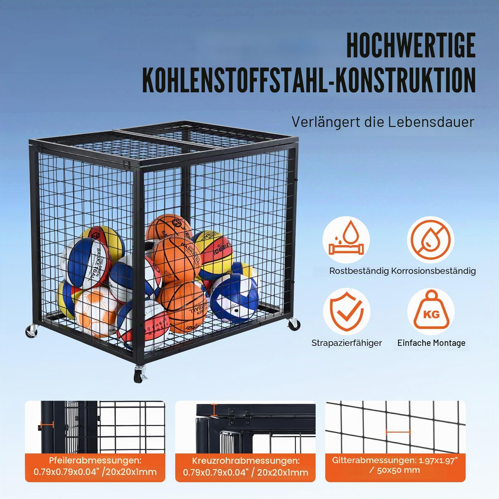 VEVOR Ballwagen Rollwagen 850 x 675 x 825 mm Sportbällen, Abschließbarer Basketballkäfig Ballkäfig, Sportausrüstung für den Innen- und Außenbereich, Rollbar Aufbewahrungswagen aus Stahl für Garagen