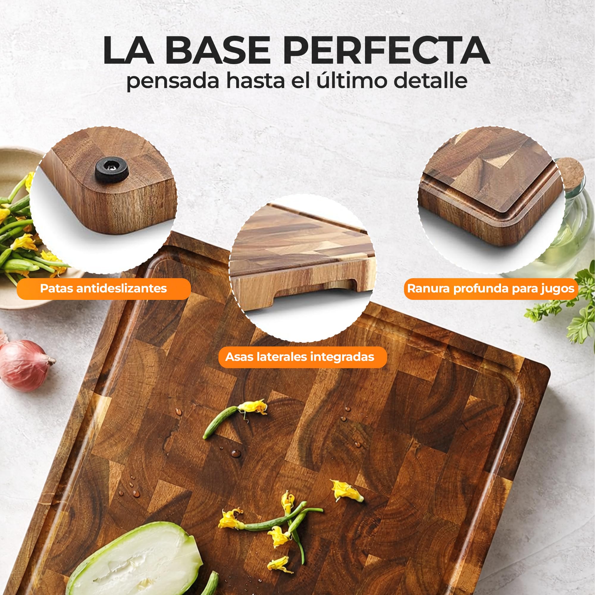 Cuchillos Cocina Profesional Set 3 Piezas con Tabla Acacia | Chef Santoku y Multiusos | Acero Inoxidable Afilado | Corte Preciso | Set Regalo Cocina Elegante y Funcional