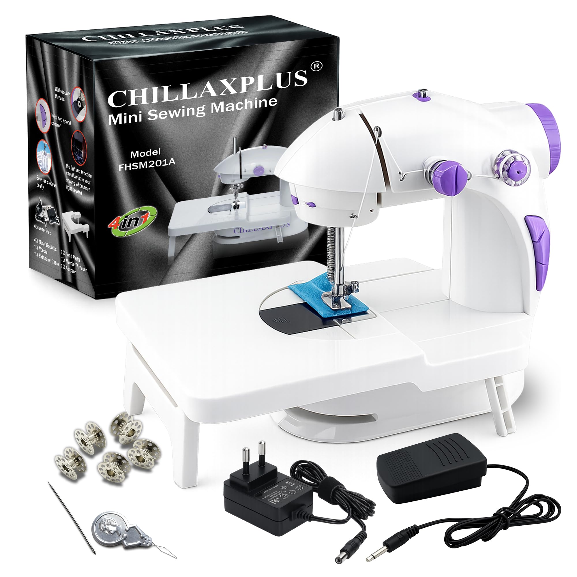 CHILLAXPLUS mini sewing machine, stitching machine for home, portable sewing machine, electric sewing machine with table set,White