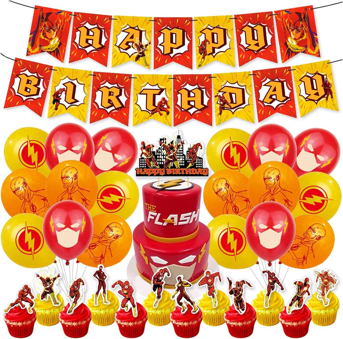Flash Birthday Party Supplies, Flash Party Decorations Included Birthday banner, Cake Topper, Cupcake Topper, Balloon