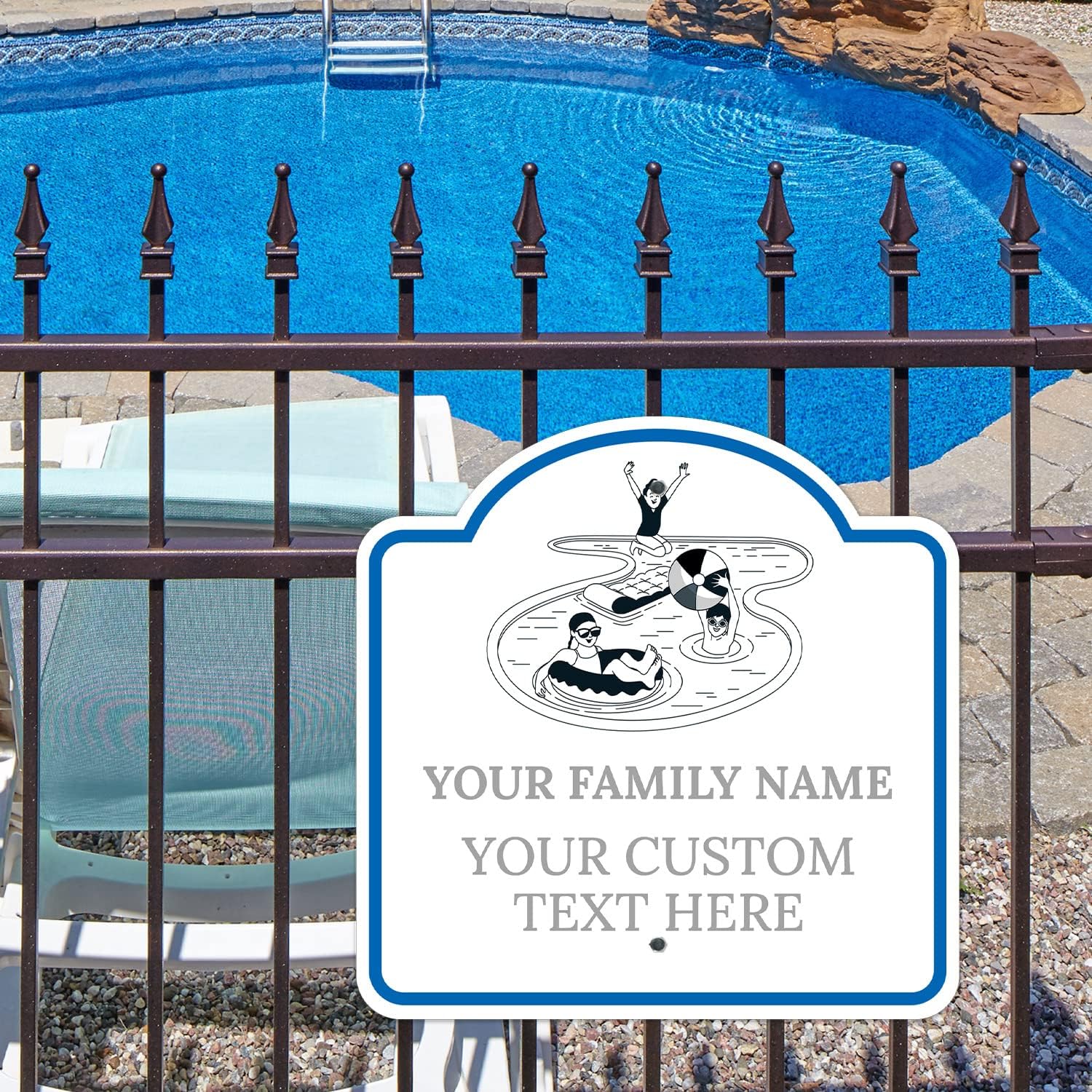 Custom Pool Sign Personalized Swimming Pool Decor Sign with Graphic, 18x18 Inches, ACM, Fade Resistant, Made in USA
