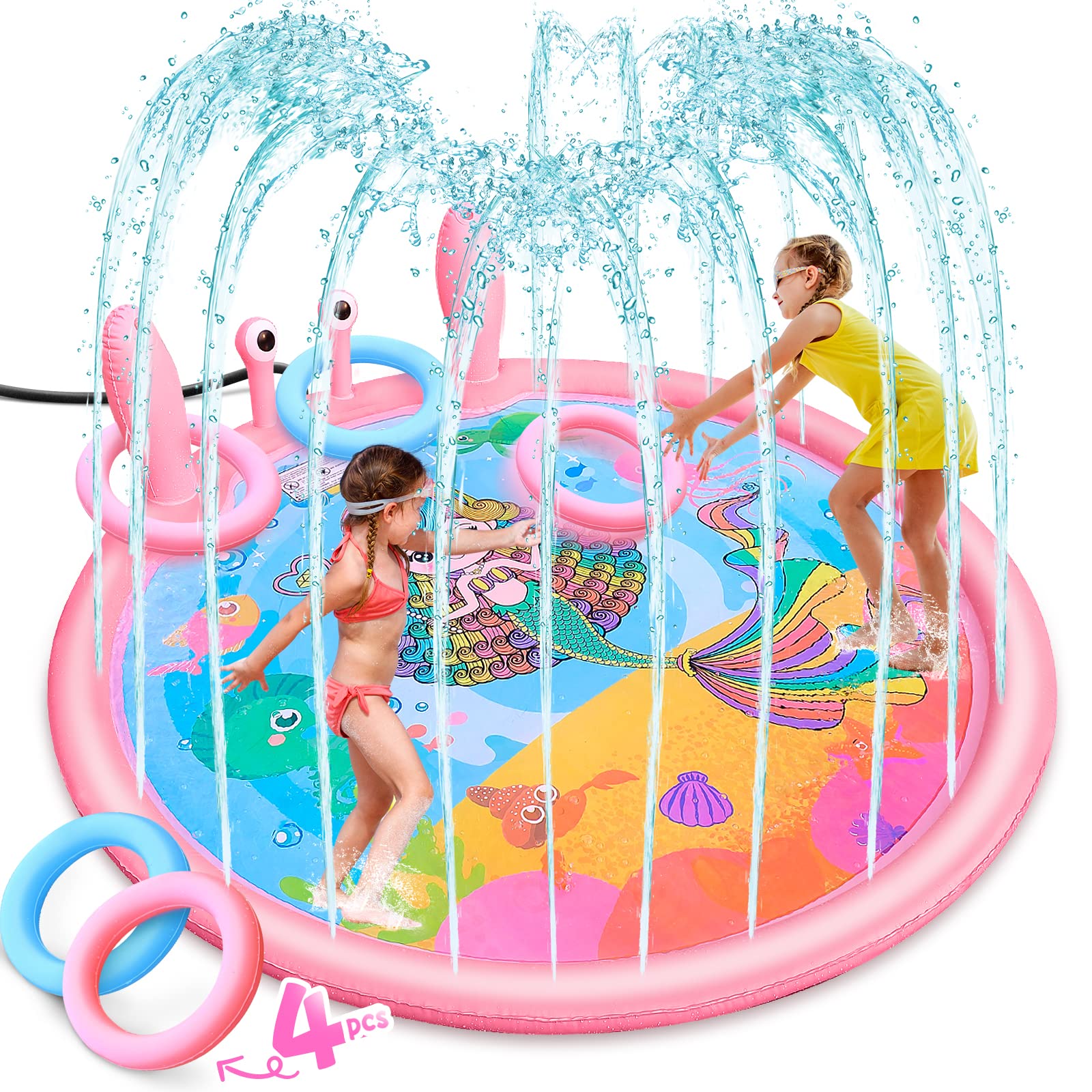 Inflatable Play Splash Pad Splash Game Mat | 2 Spray Parts Underwater World Theme Sprinkler Mat | Outdoor Garden Shallow Pool | Suitable for Family Gathering Activities (Crab)