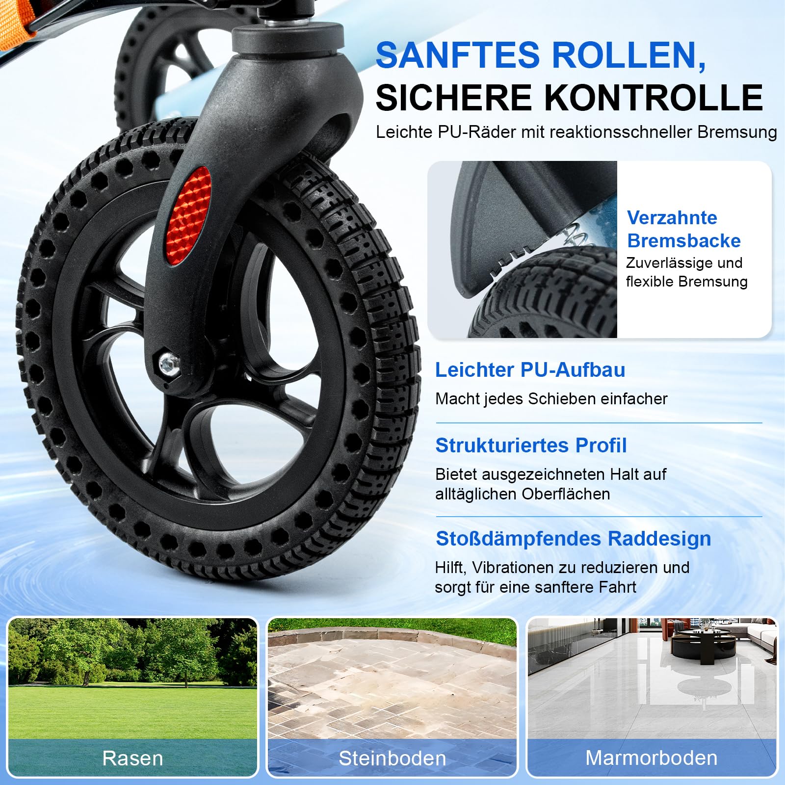 Rollator Faltbar mit Sitz für Senioren, Leichter Rollatoren, Blau | Faltbarer All-Terrain-Rollator mit Sitz für Indoor-& Outdoor, Leichtgewicht Aluminium mit 20 cm Gummirädern