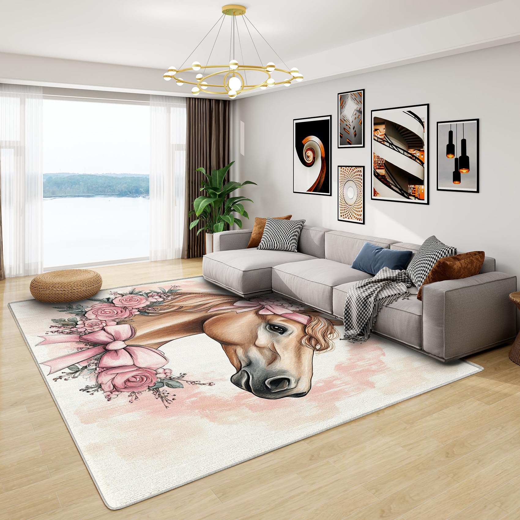 ITOMEN Pferd Teppich 120x160 Cm – 3D Kinderteppich, Rutschfest, Weicher Kurzflor