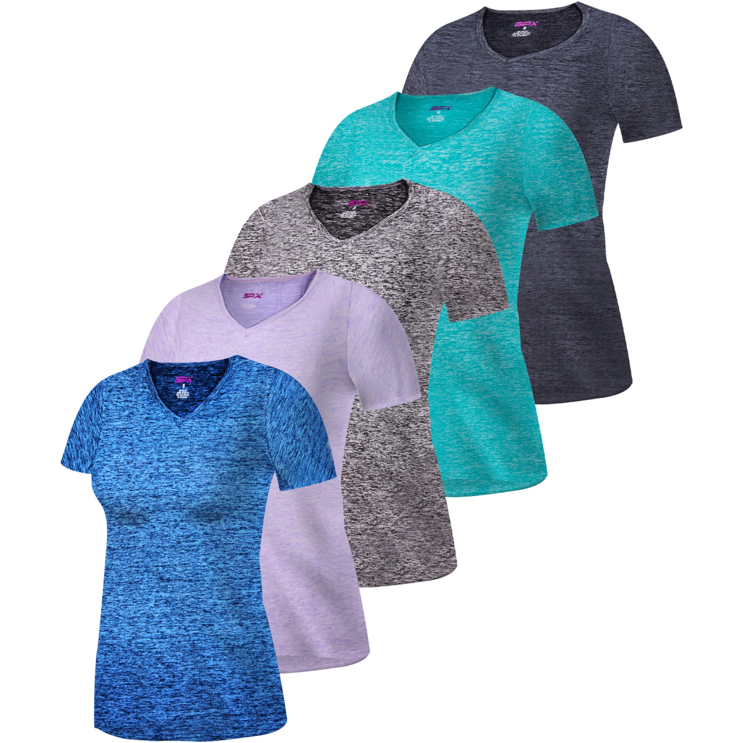 5 Pack Womens Dry-Fit Wicking V-Neck T Shirts Activewear Running Yoga Workout Gym Tee Top