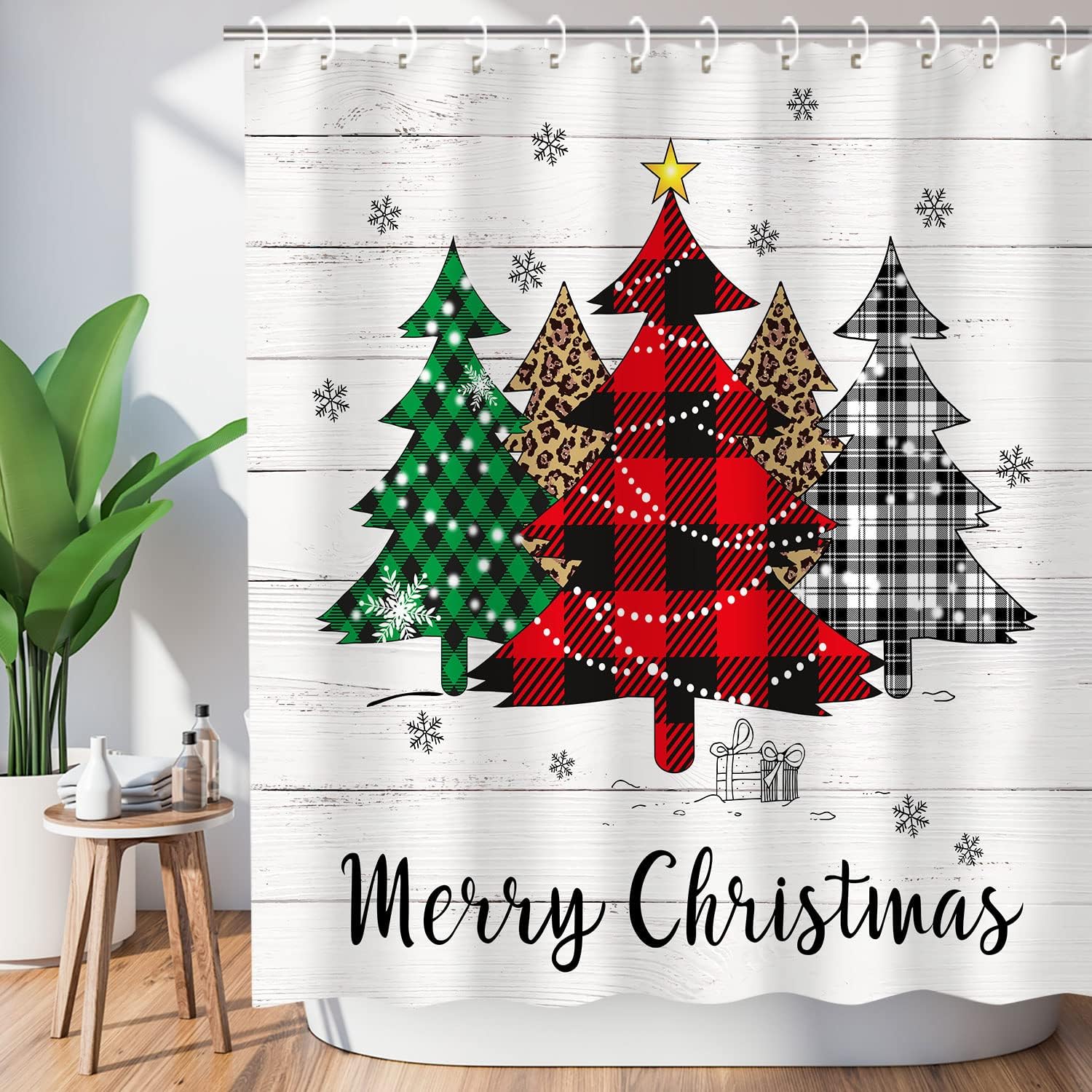 LIVILAN Christmas Shower Curtain, Xmas Shower Curtains, Pine Tree Shower Curtain Set, Waterproof Christmas Bathroom Decor, Merry Shower Curtain, Farm Christmas Tree, 72''W X 72''H