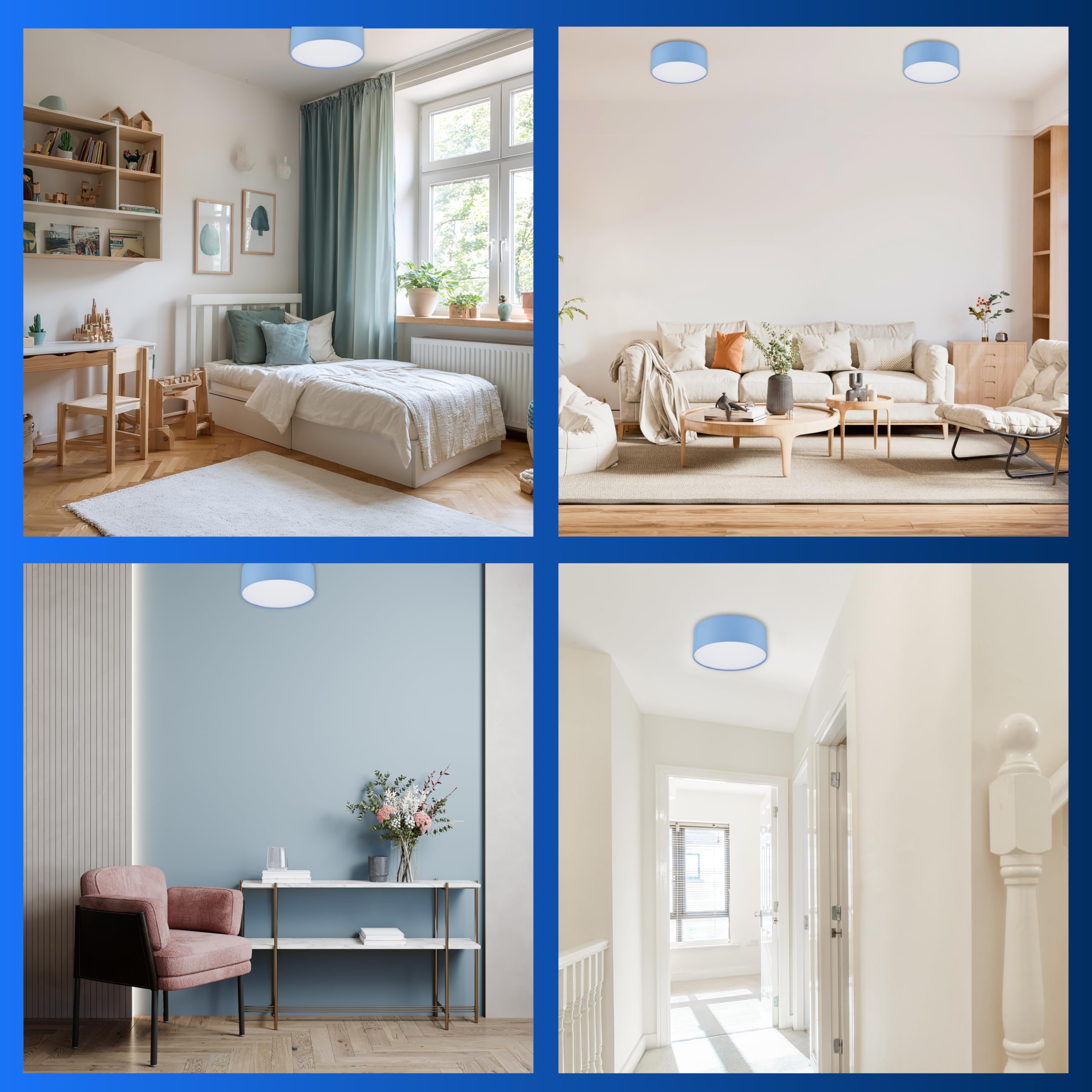 REV Deckenleuchte - 30cm, moderner Stoff-Lampenschirm in Pastell, hellblau | Deckenlampe Wohnzimmer I Stilvoller Leinenstoffschirm | inklusive zwei E27 Fassungen