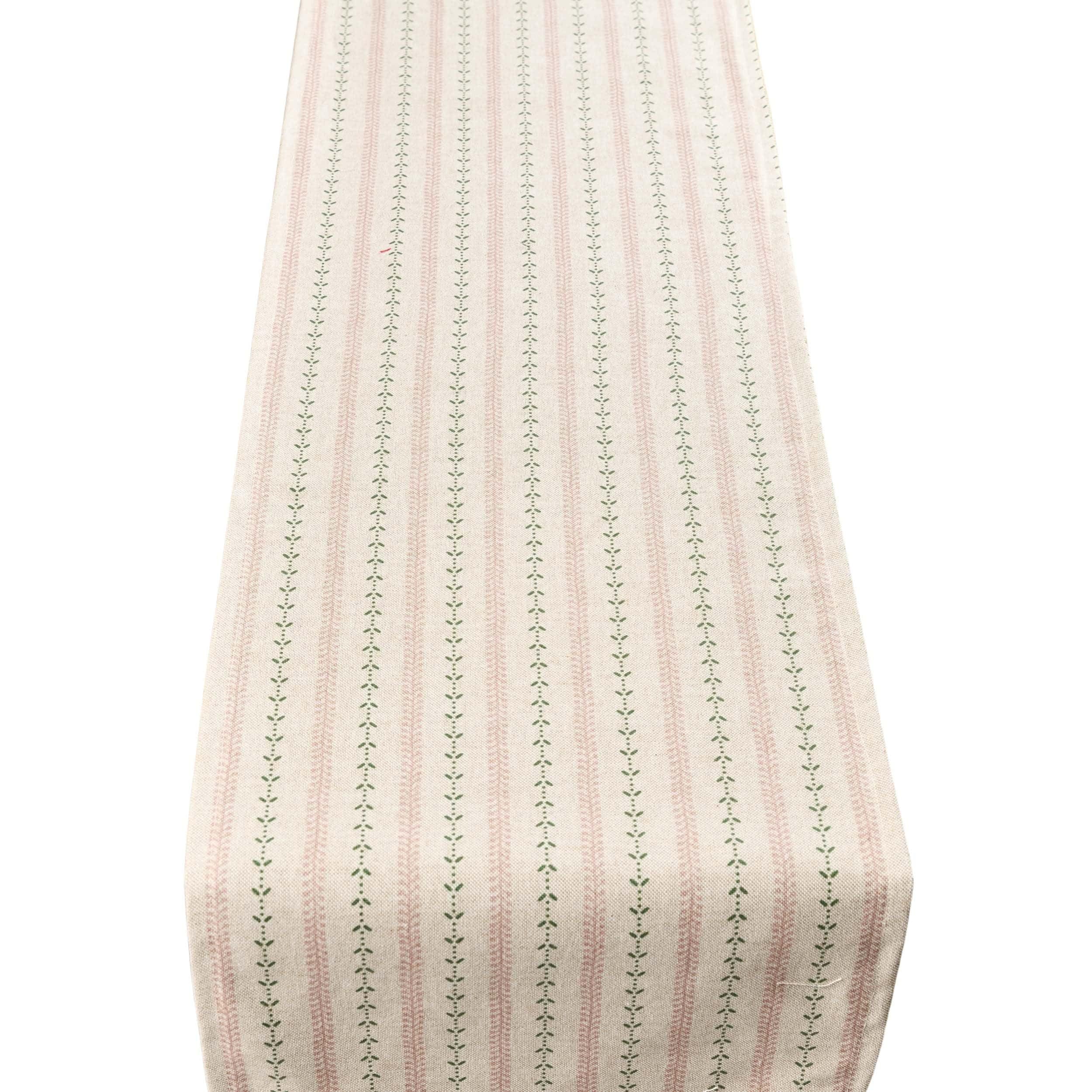 Linen Loft Pink Cotswold Countryside Stripe Table Runner In Soft Baby Cottagecore Shabby Chic Style. Available In Two Sizes (30Cm X 230Cm)