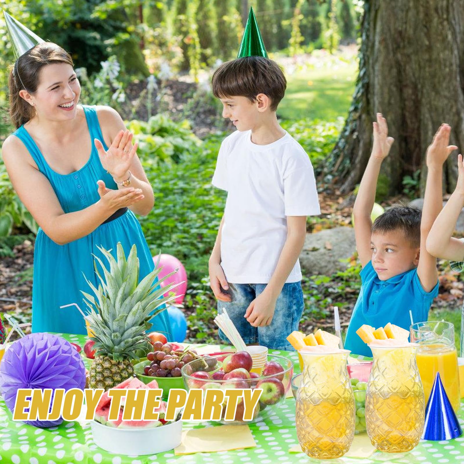 Set di 6 bicchieri di ananas: 400 ml, trasparenti da cocktail con rilievo di ananas, riutilizzabili, bicchieri per feste, succo di frutta, long drink a forma di ananas, perfetti per casa