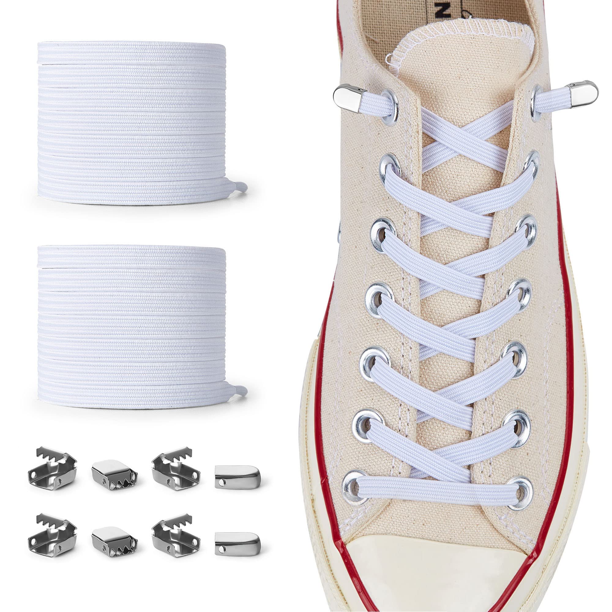 Elastic No Tie Shoe Laces (Pack of 2) One Size Fits All Adults and Kids - Tieless Elastic Shoelaces