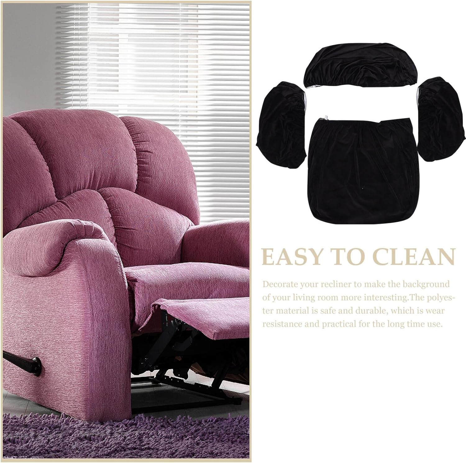 Recliner Slipcover Full Covered Sofa Cover Stretchable Plush Velvet Fabric Protective Couch Cover for Recliner Chairs 4pcs Set Black