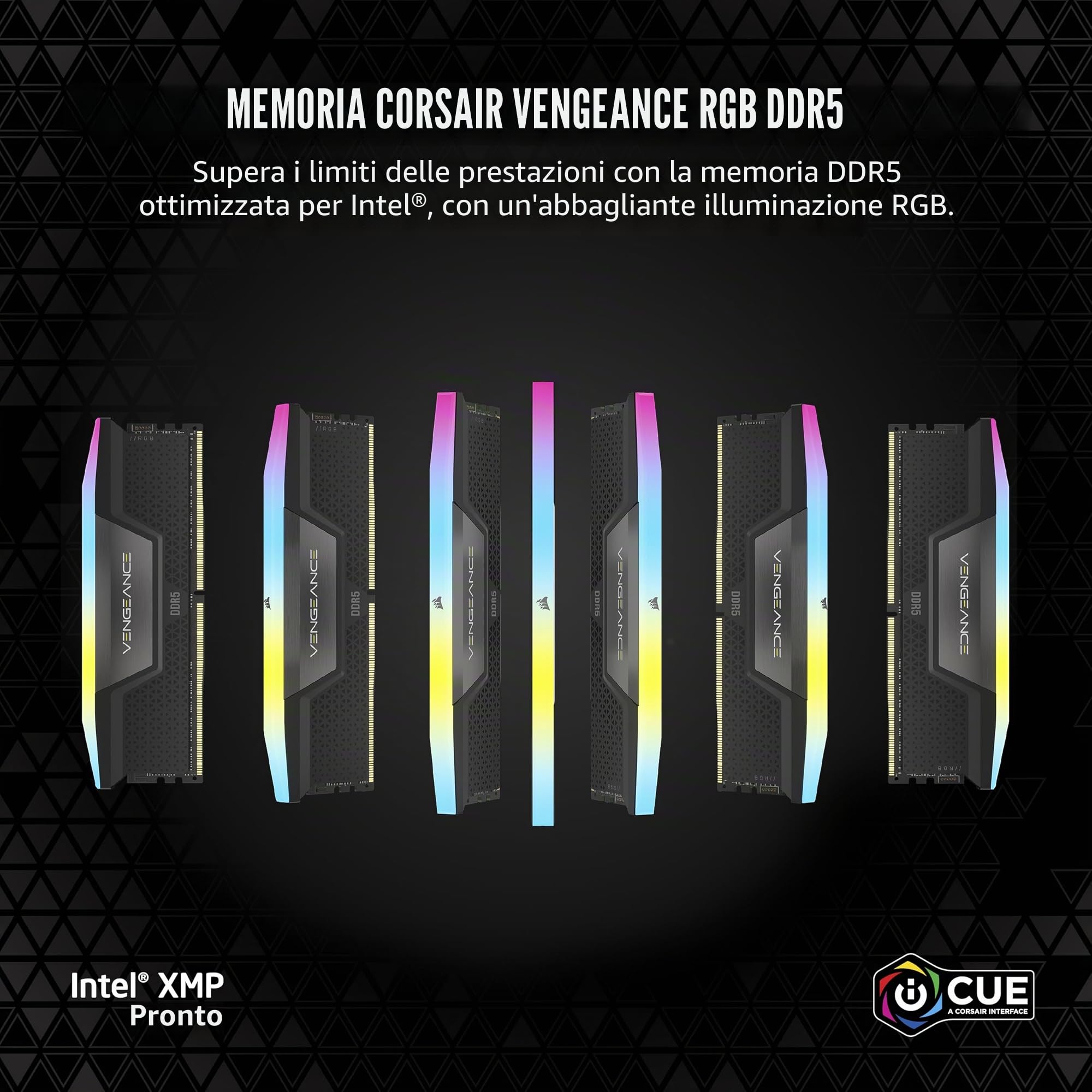 CORSAIR VENGEANCE RGB DDR5 16GB (1 x 16GB) Fino a 5200MHz INTEL RAM | Memoria Per Computer Desktop, Compatibile con Intel XMP 3.0, CL40, Nero, CMH16GX5M1B5200C40